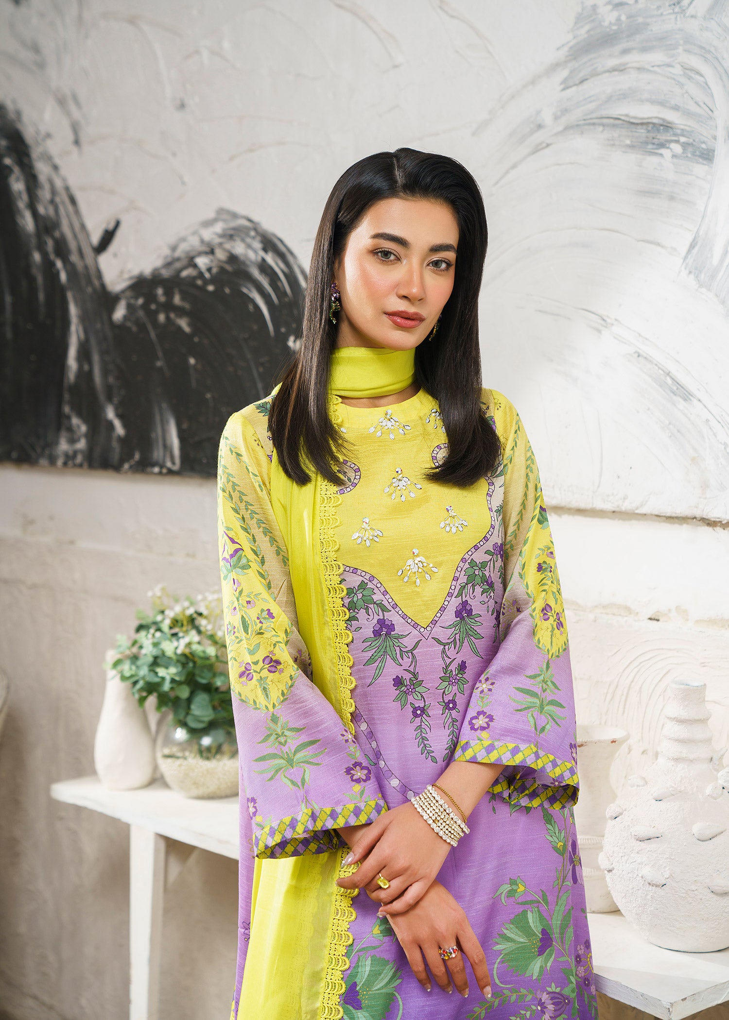 raw silk Kurta Set in Key lime