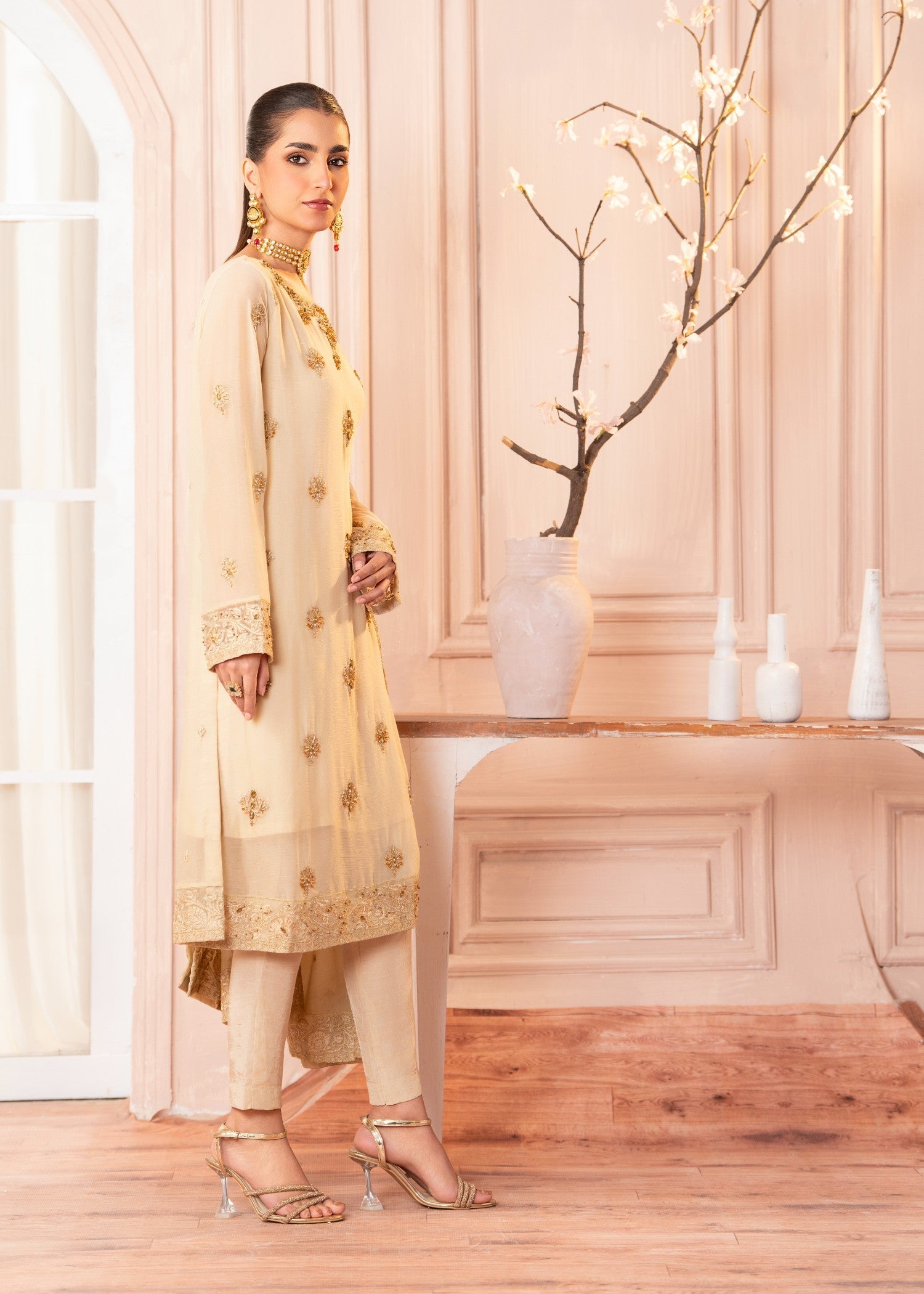 chiffon Unstitched in Cream