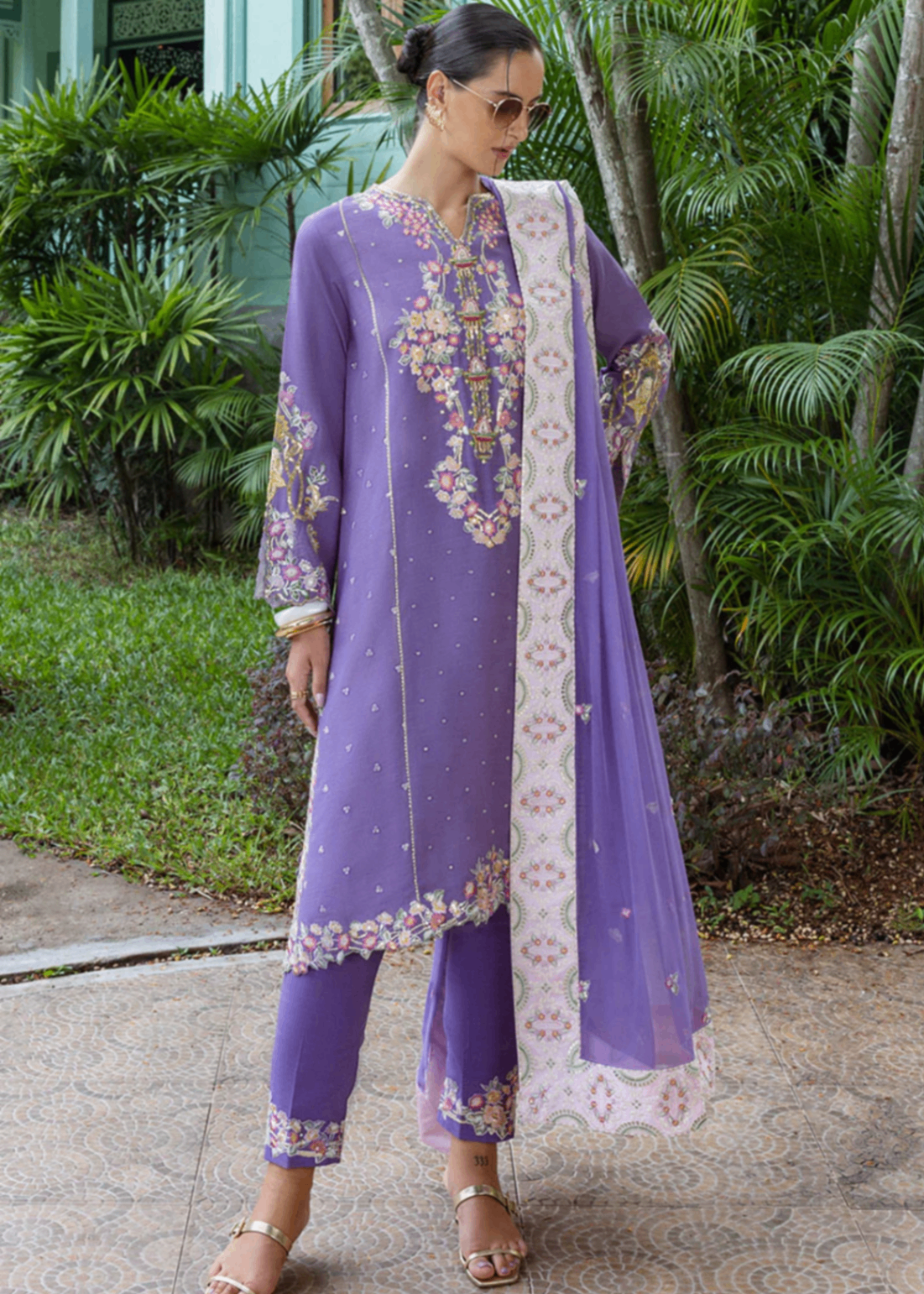 raw silk Kurta Set in Bright lavender