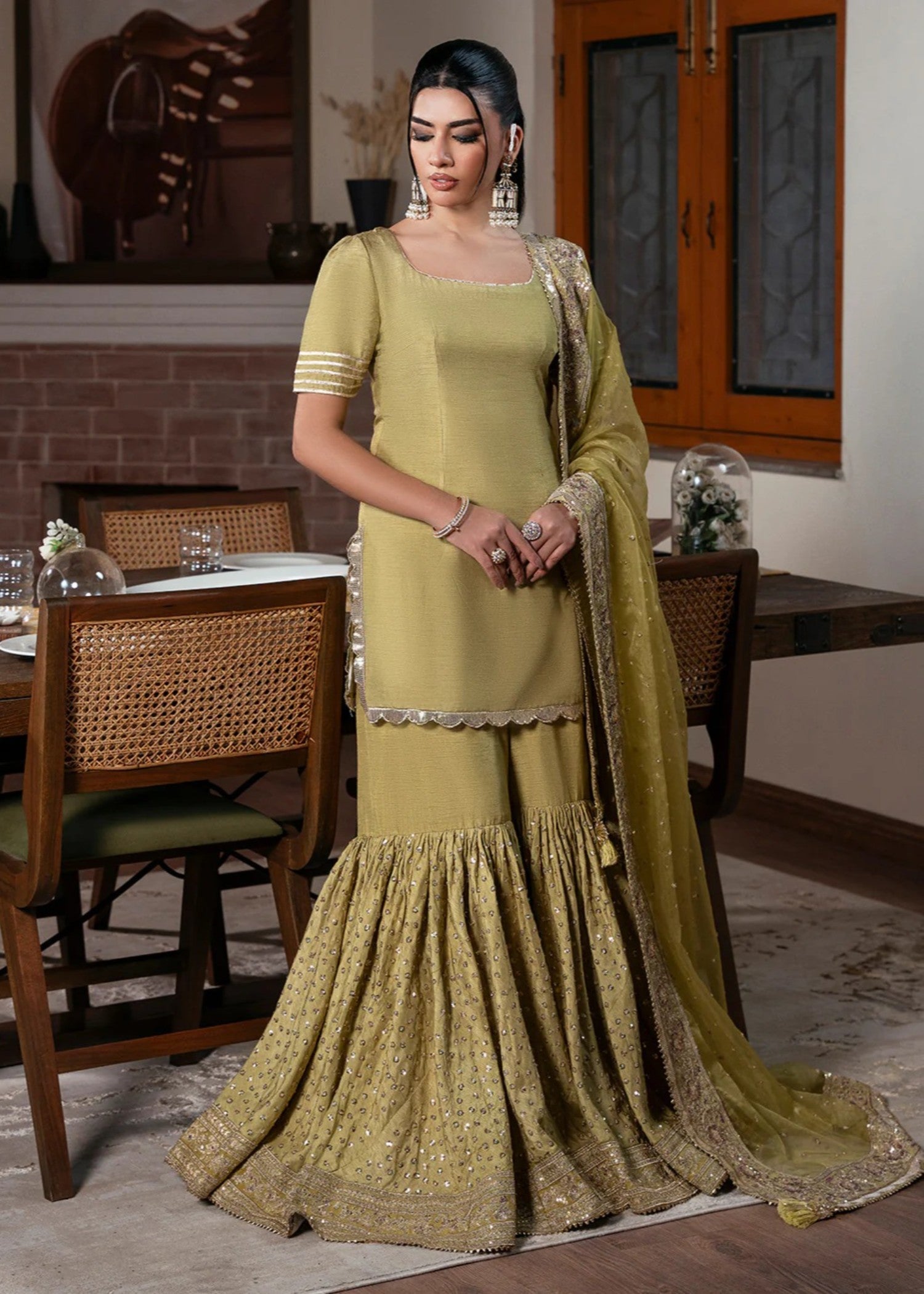 raw silk Unstitched in Lime green