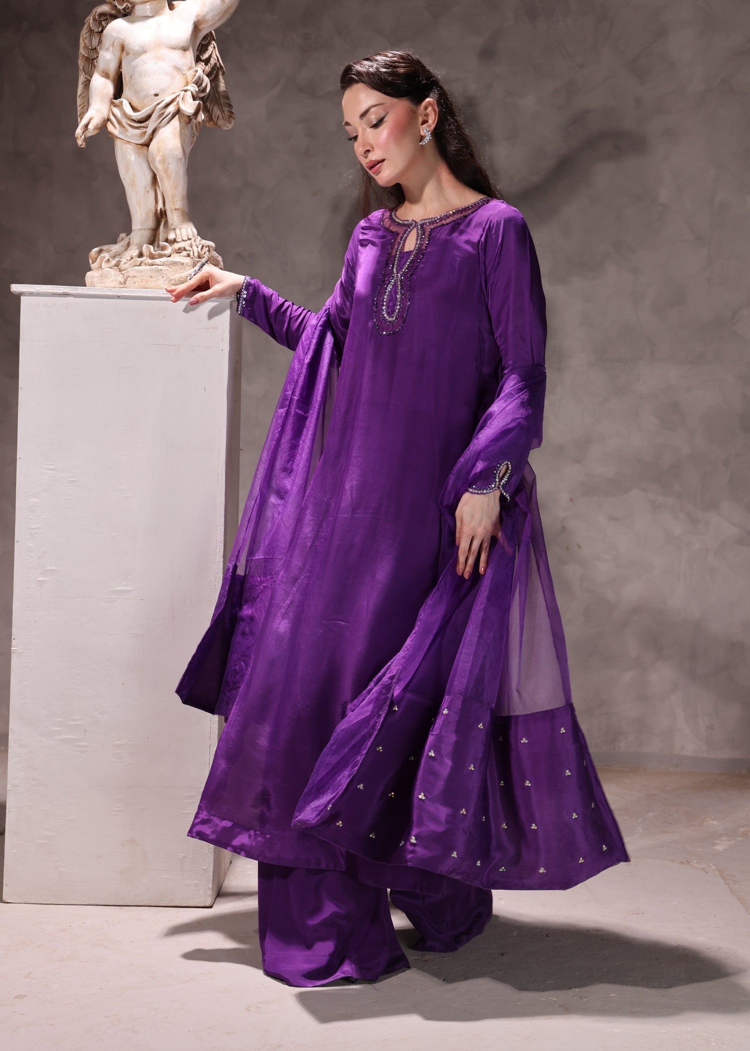 silk Kurta Set in Deep purple