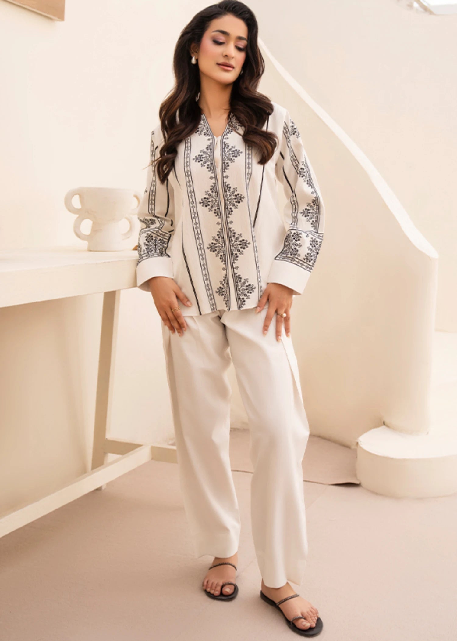 textured linen Co ord Sets in White