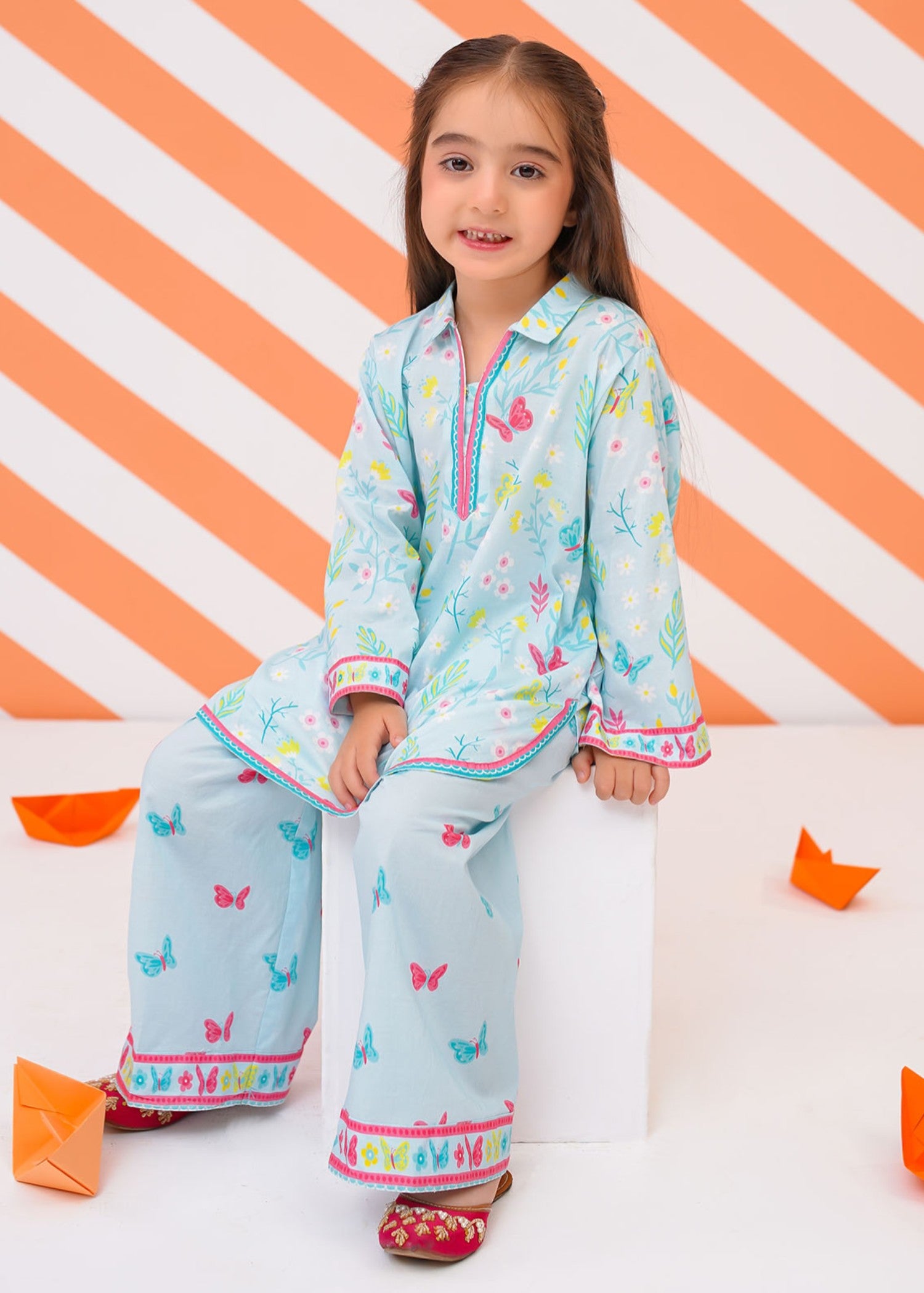 lawn cotton Kurta Set in Arctic blue