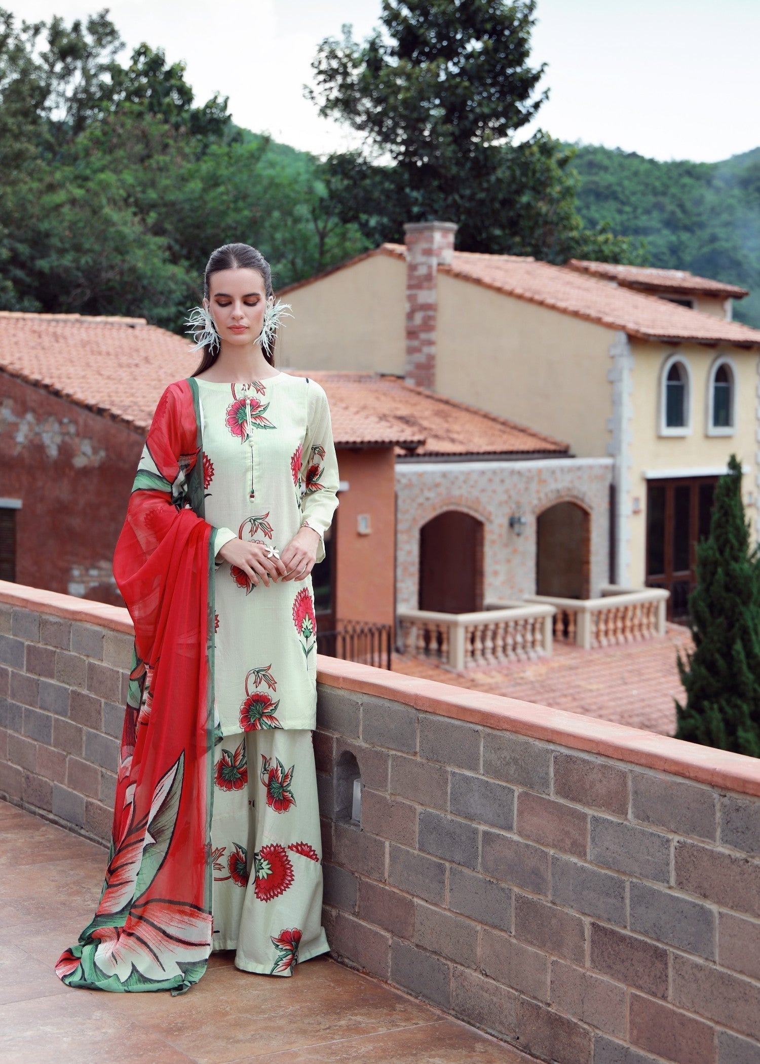 lawn Sharara in Moss green