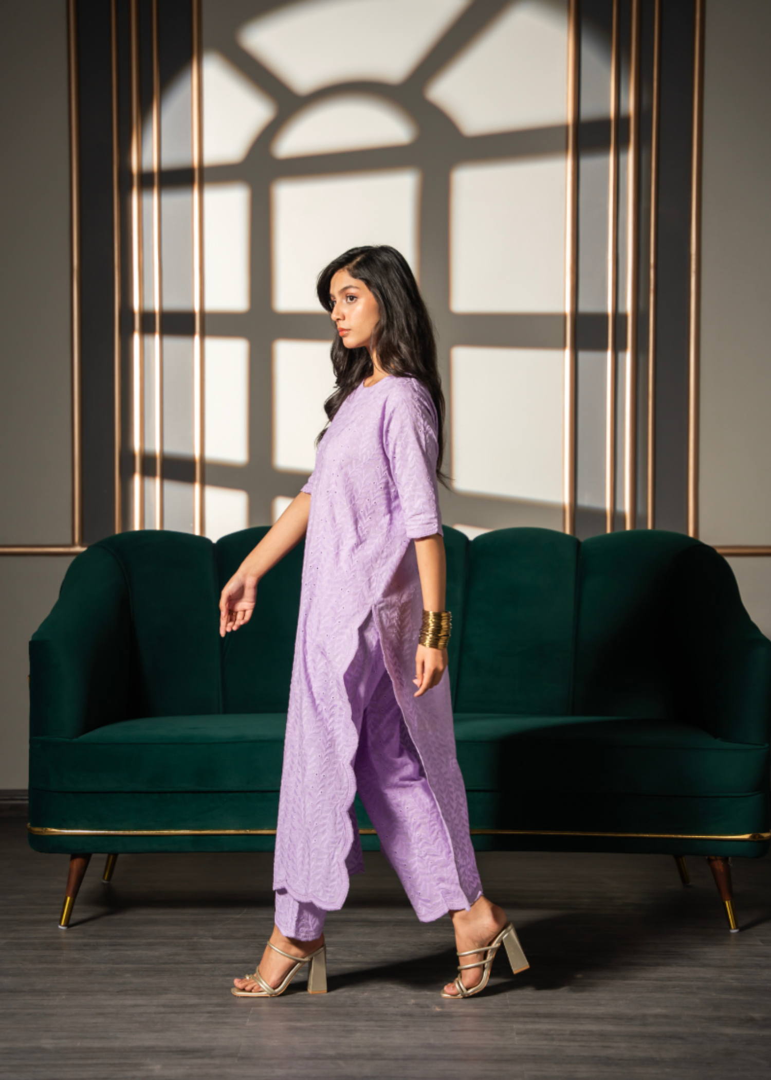 chikankari cotton Kurta Set in Lavender