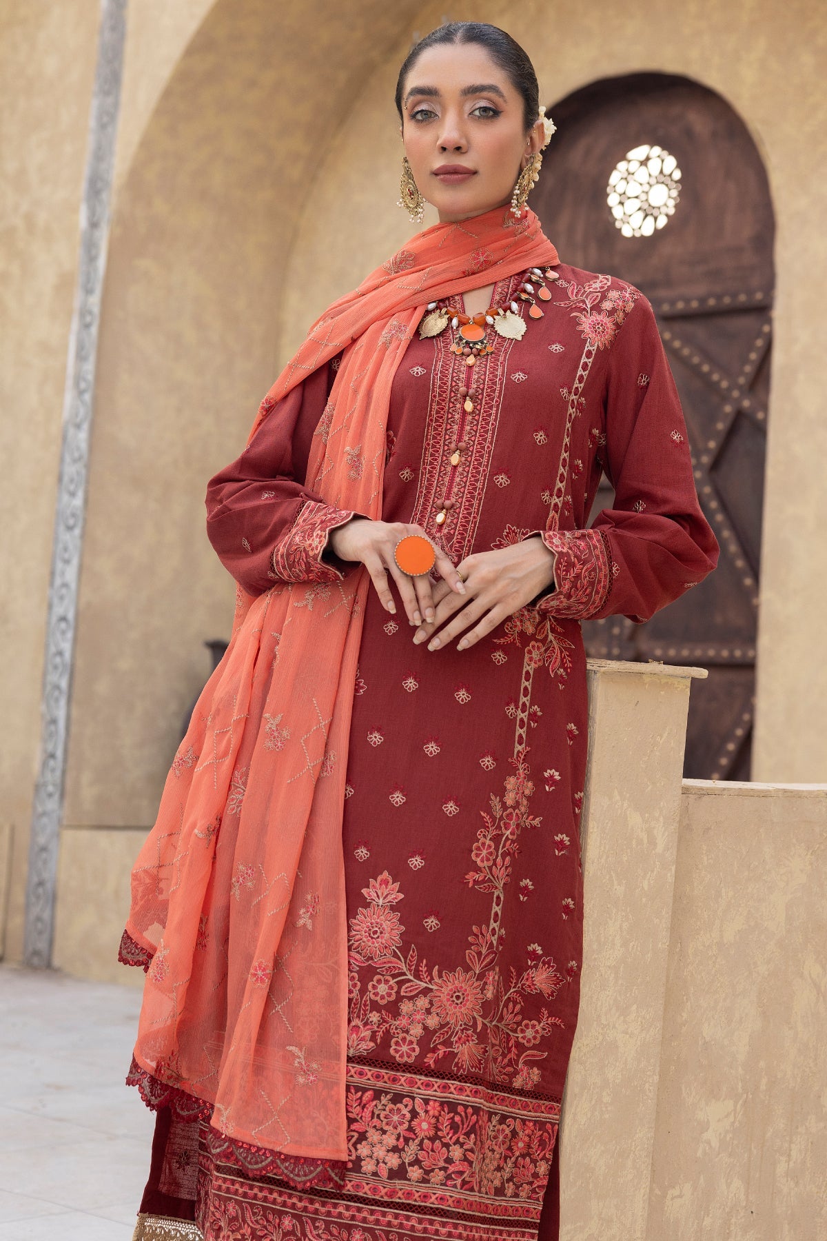 karandi Unstitched in Maroon