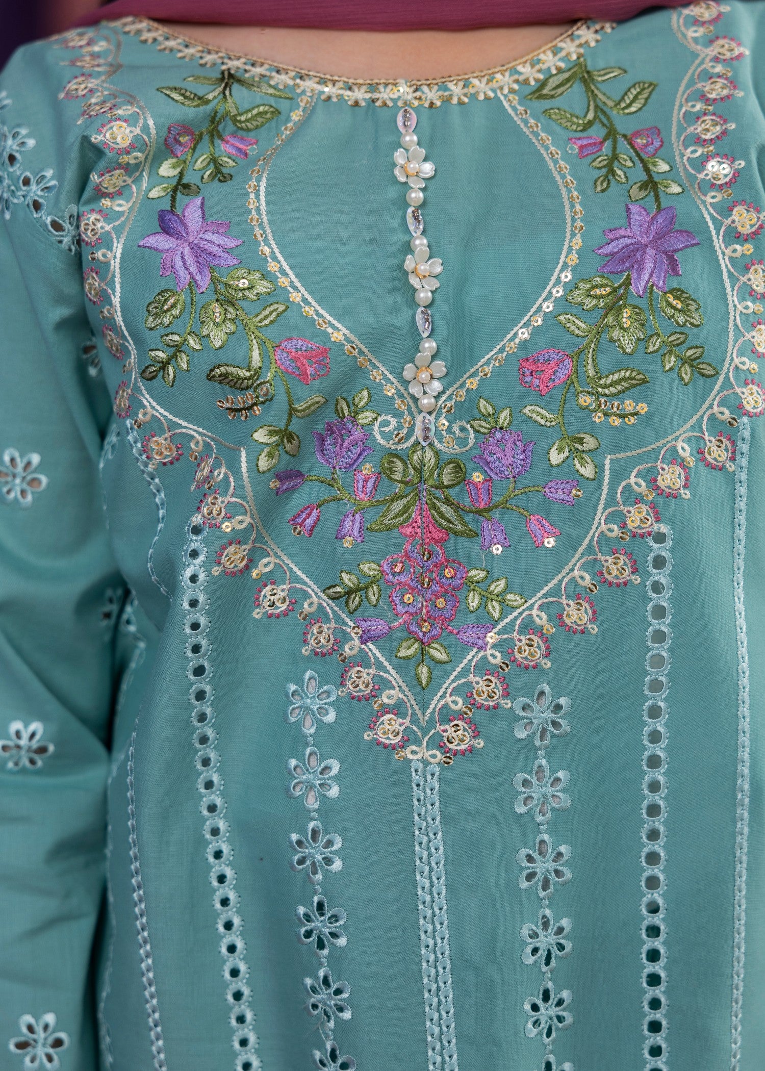 lawn cotton Kurta Set in Frost blue