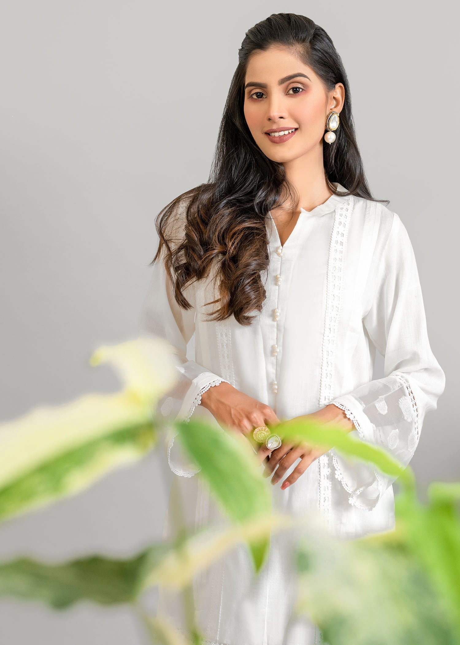 cotton Kurta Set in Pearl white