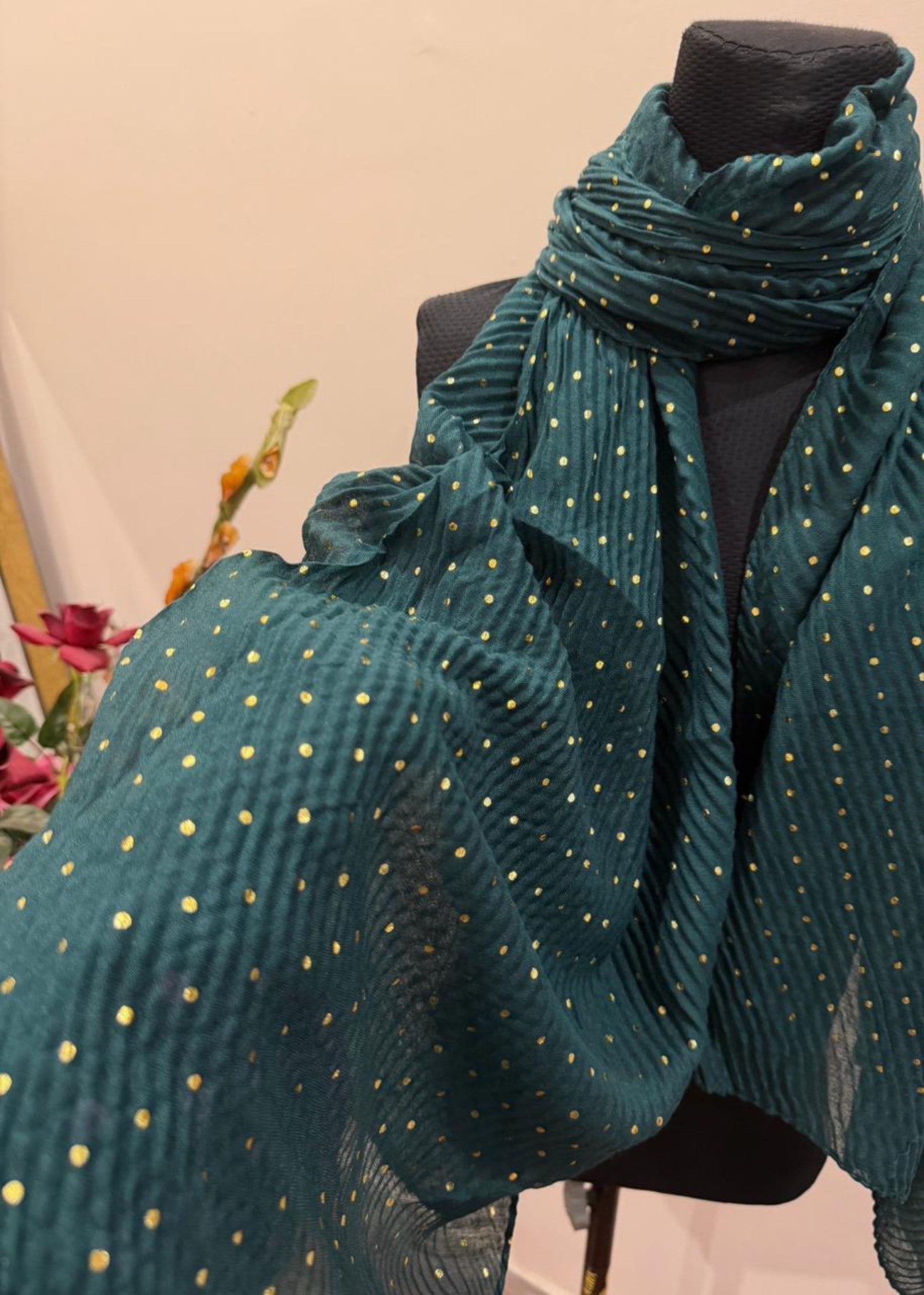 textured lawn Hijab in Bottle green