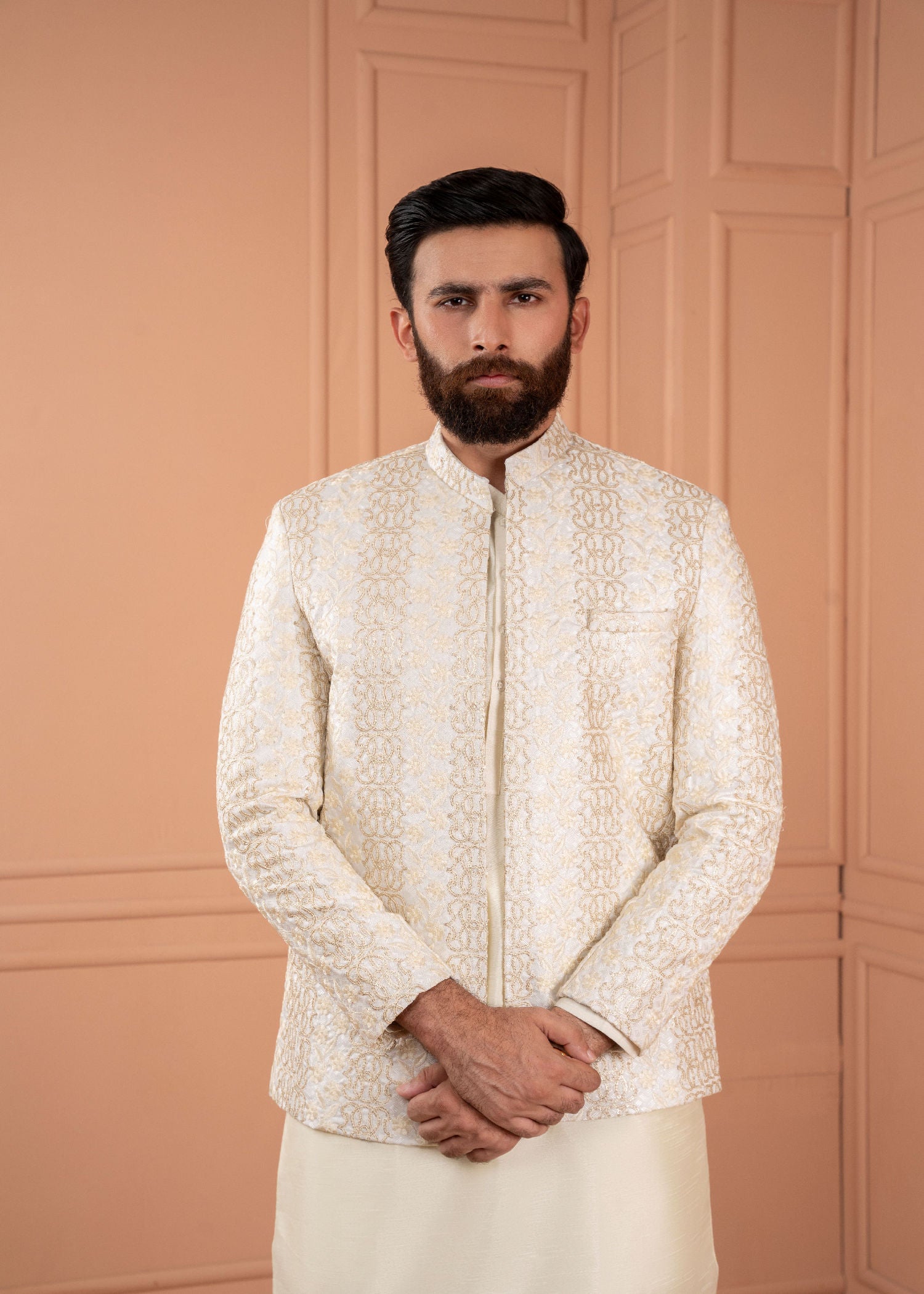 jamawar Prince Coat in Ivory