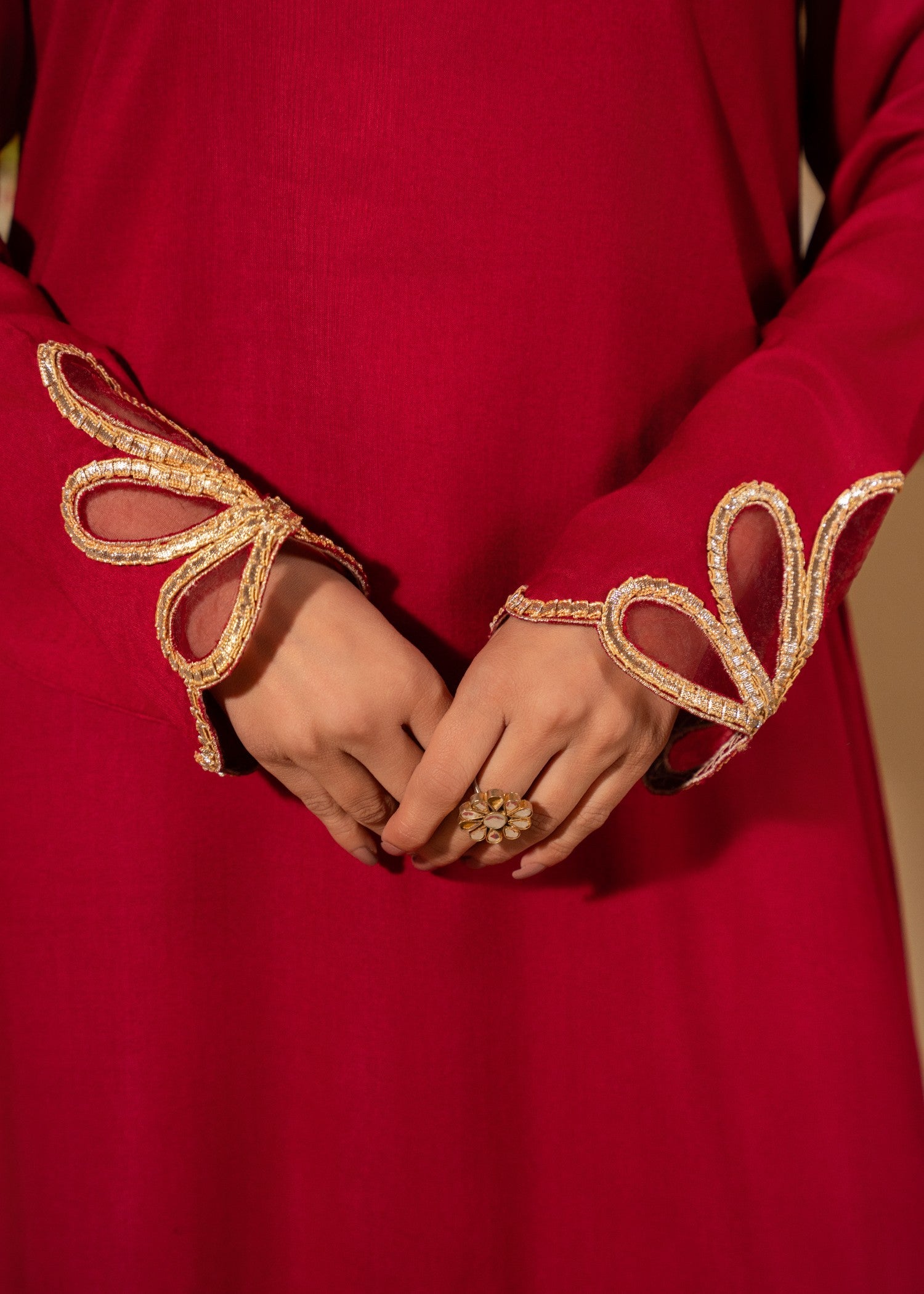 linen Pishwas in Rose red