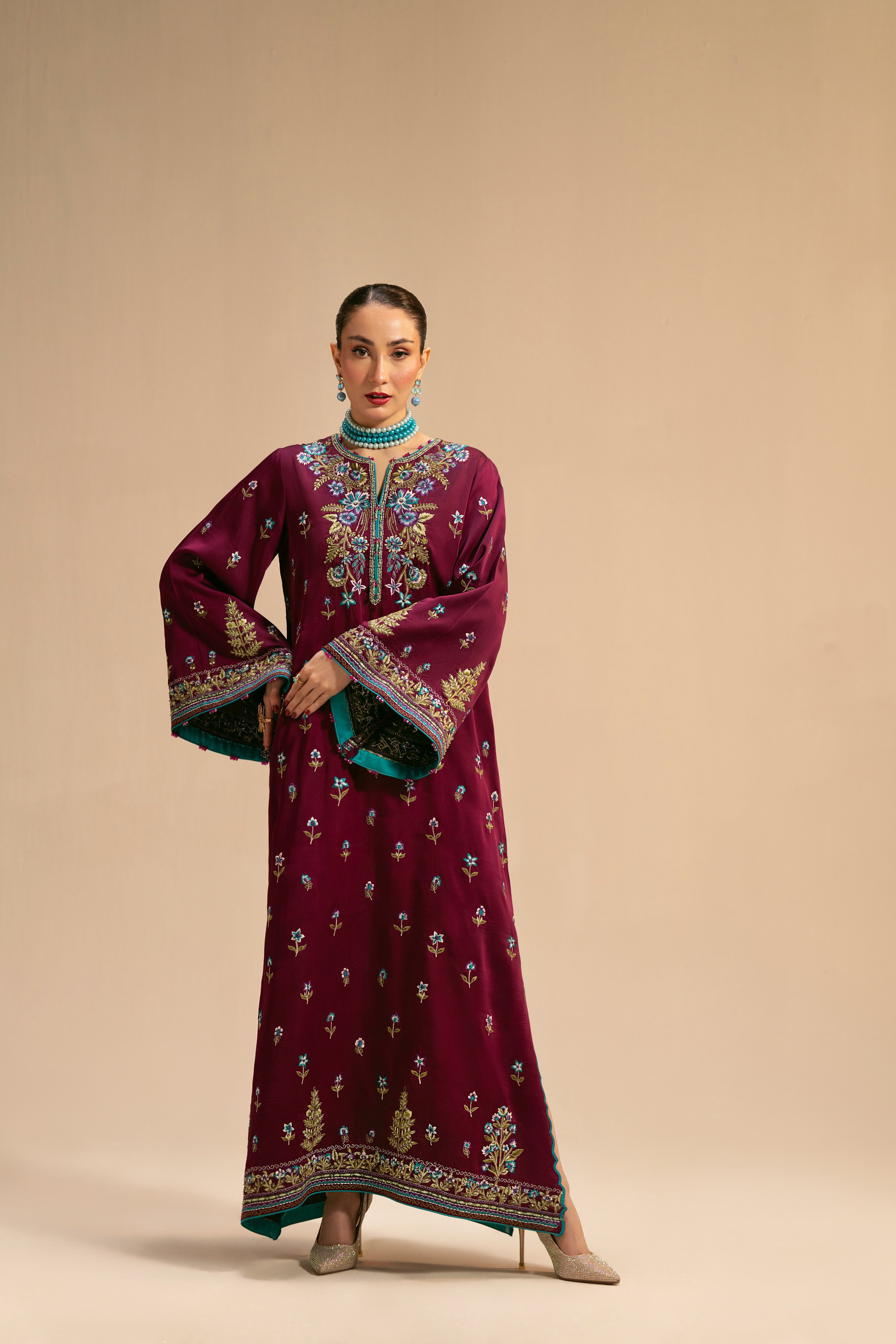 velvet Kaftan in Amaranth