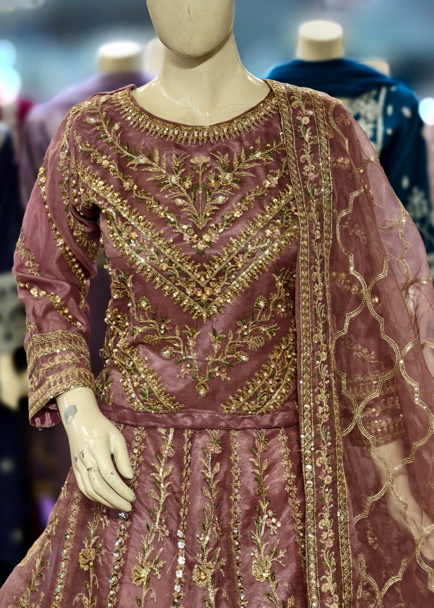 organza Lehenga in Mauve