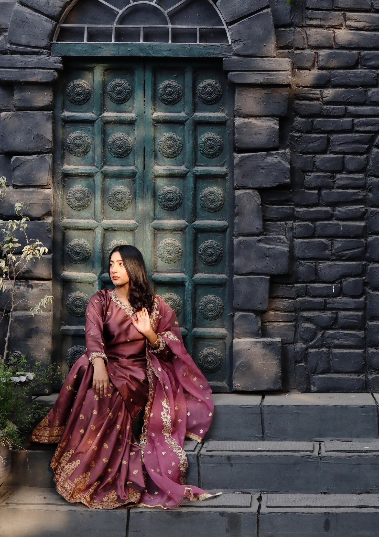 poly silk Gharara in Tea rose pink