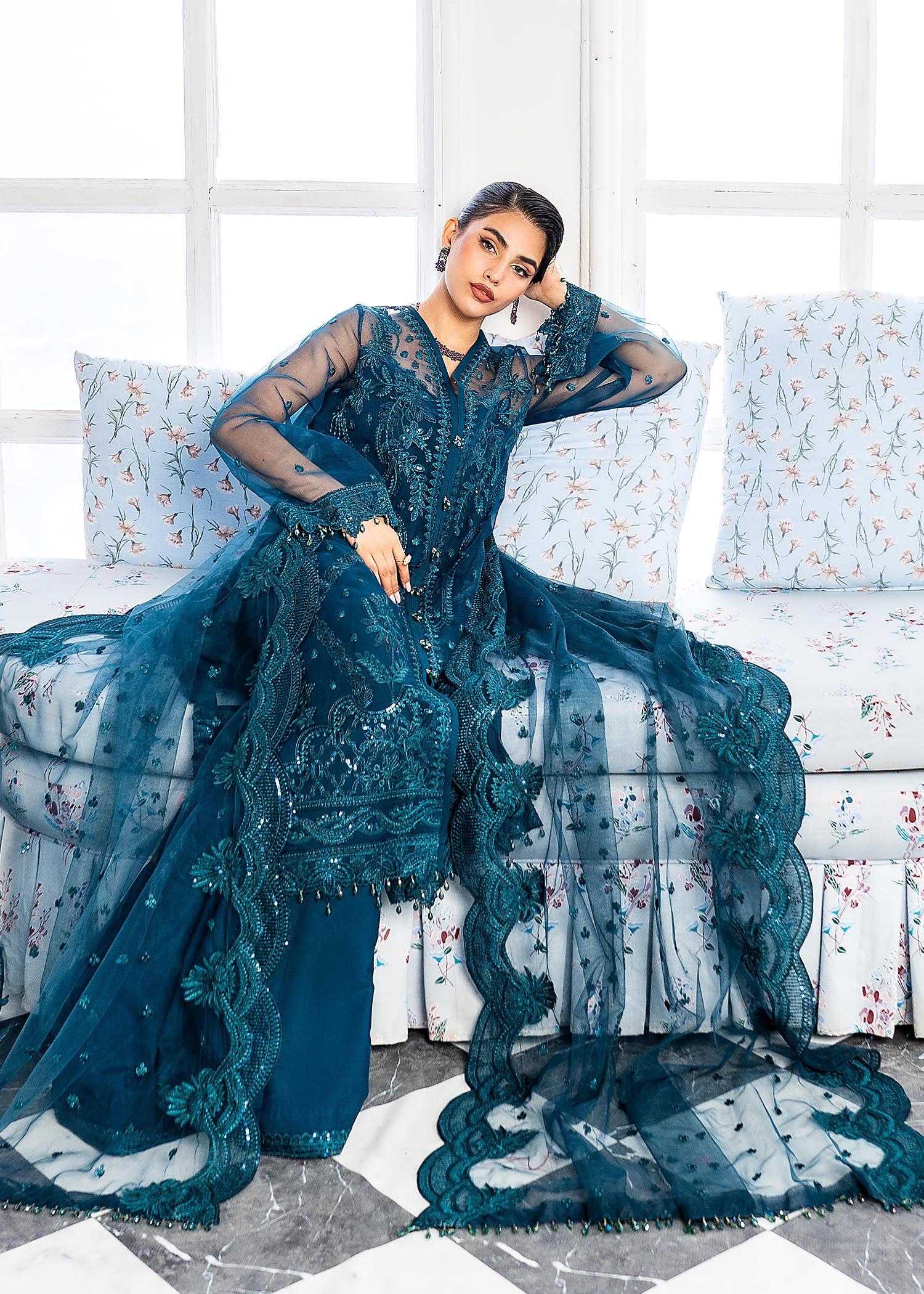 organza Unstitched in Blue