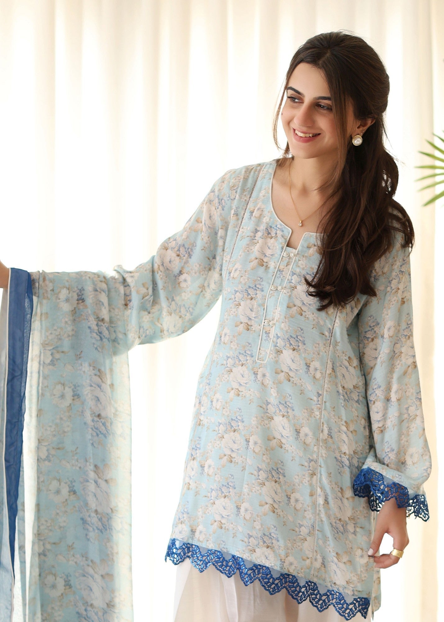 raw silk Kurta Set in Light blue