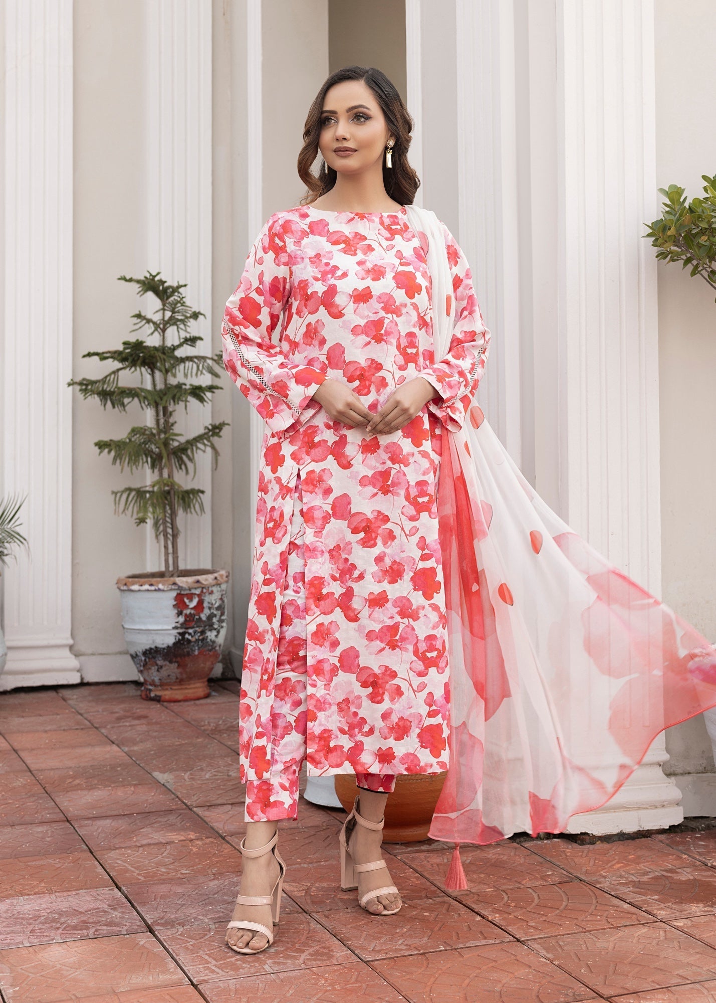 cotton viscose Unstitched in Pink