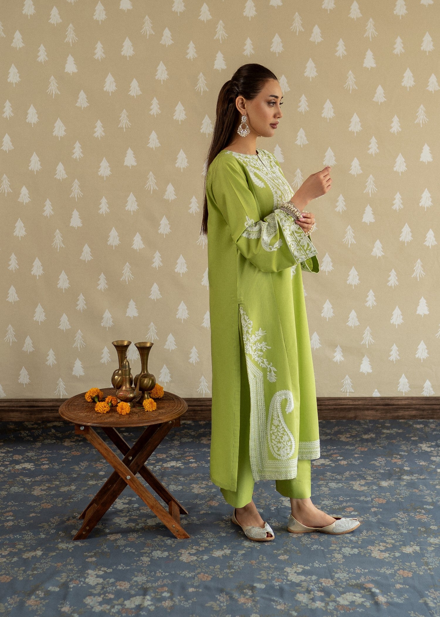 lawn Kurta Set in Apple green