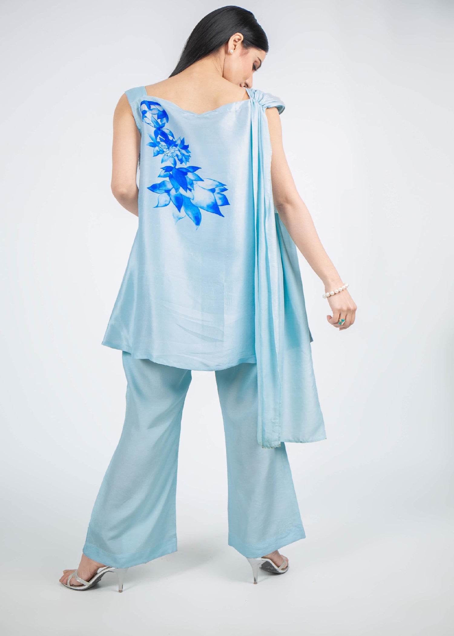 silk Short Frock in Sky blue