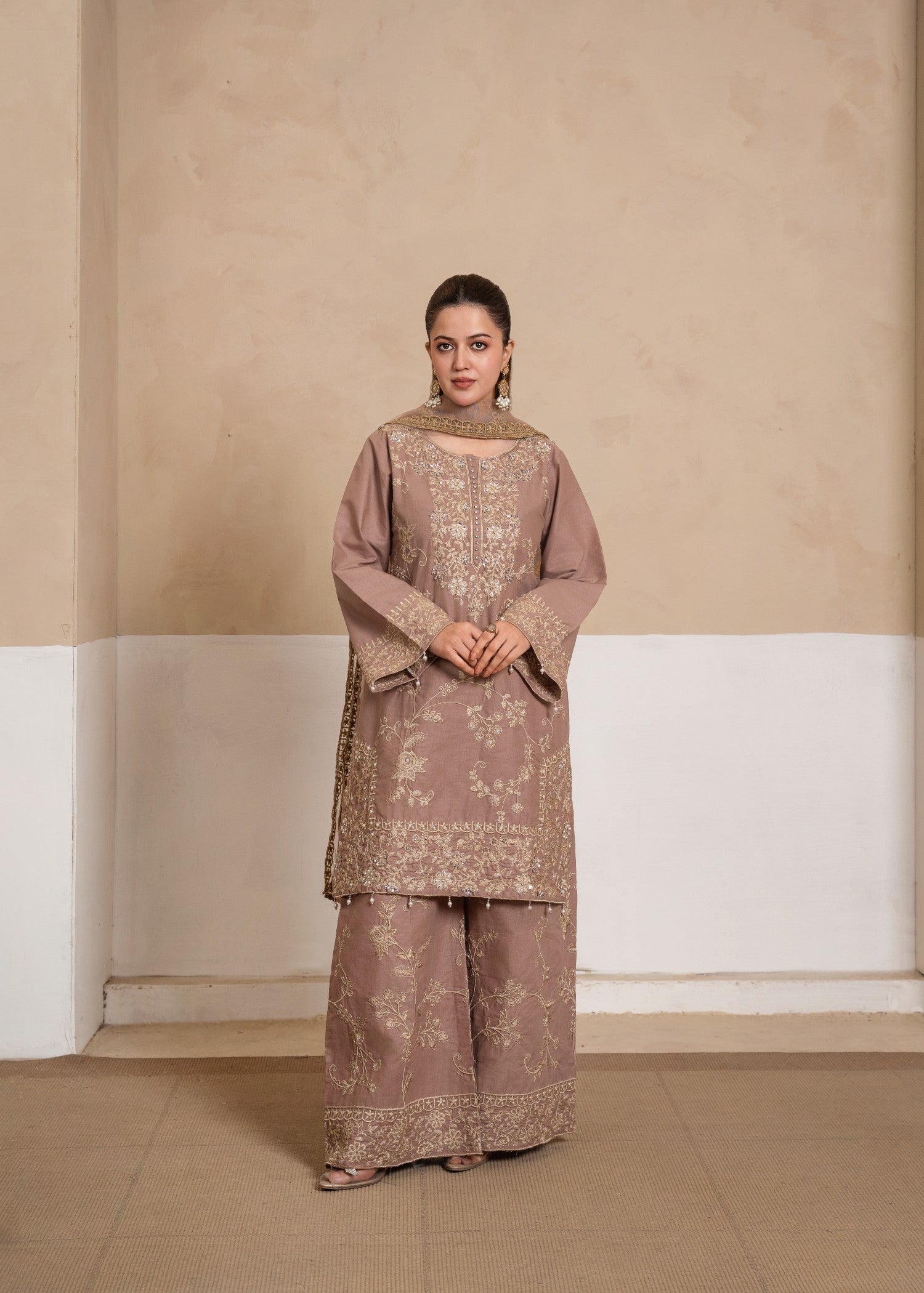 cotton krandi Kurta Set in Tea rose pink