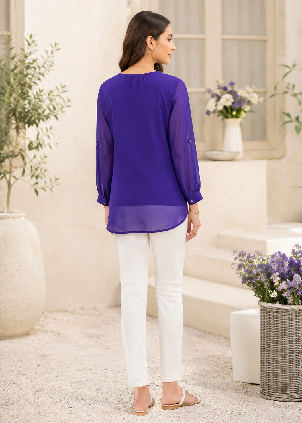 polyester chiffon Top in Purple heart
