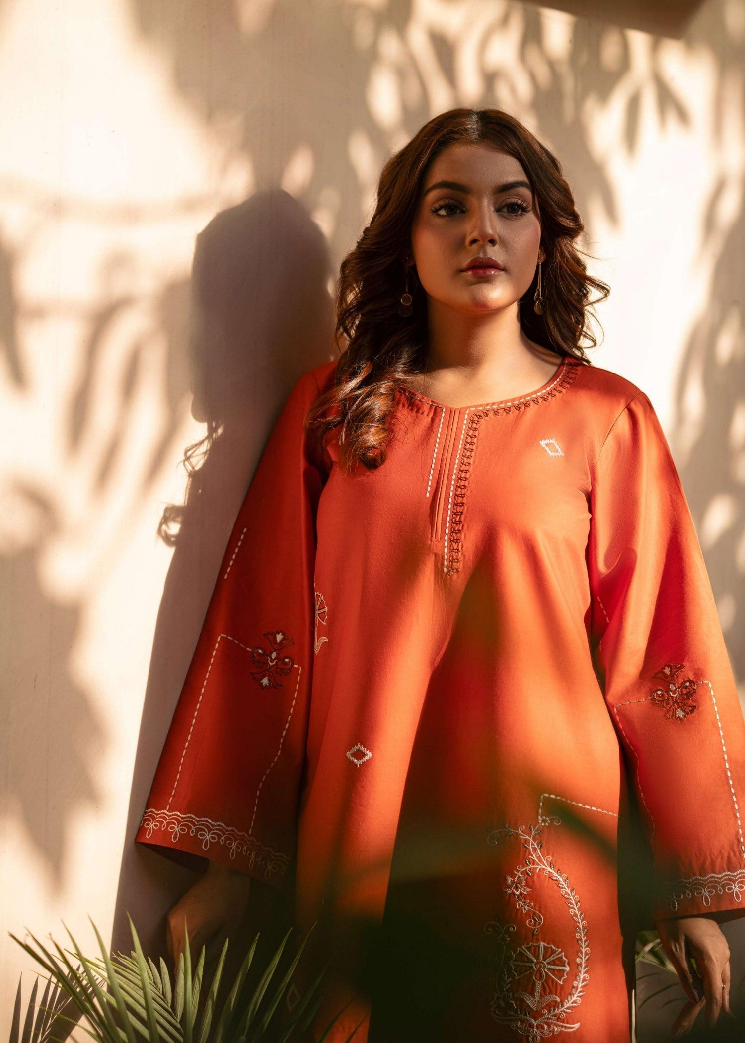 lawn Kurta Set in Flame