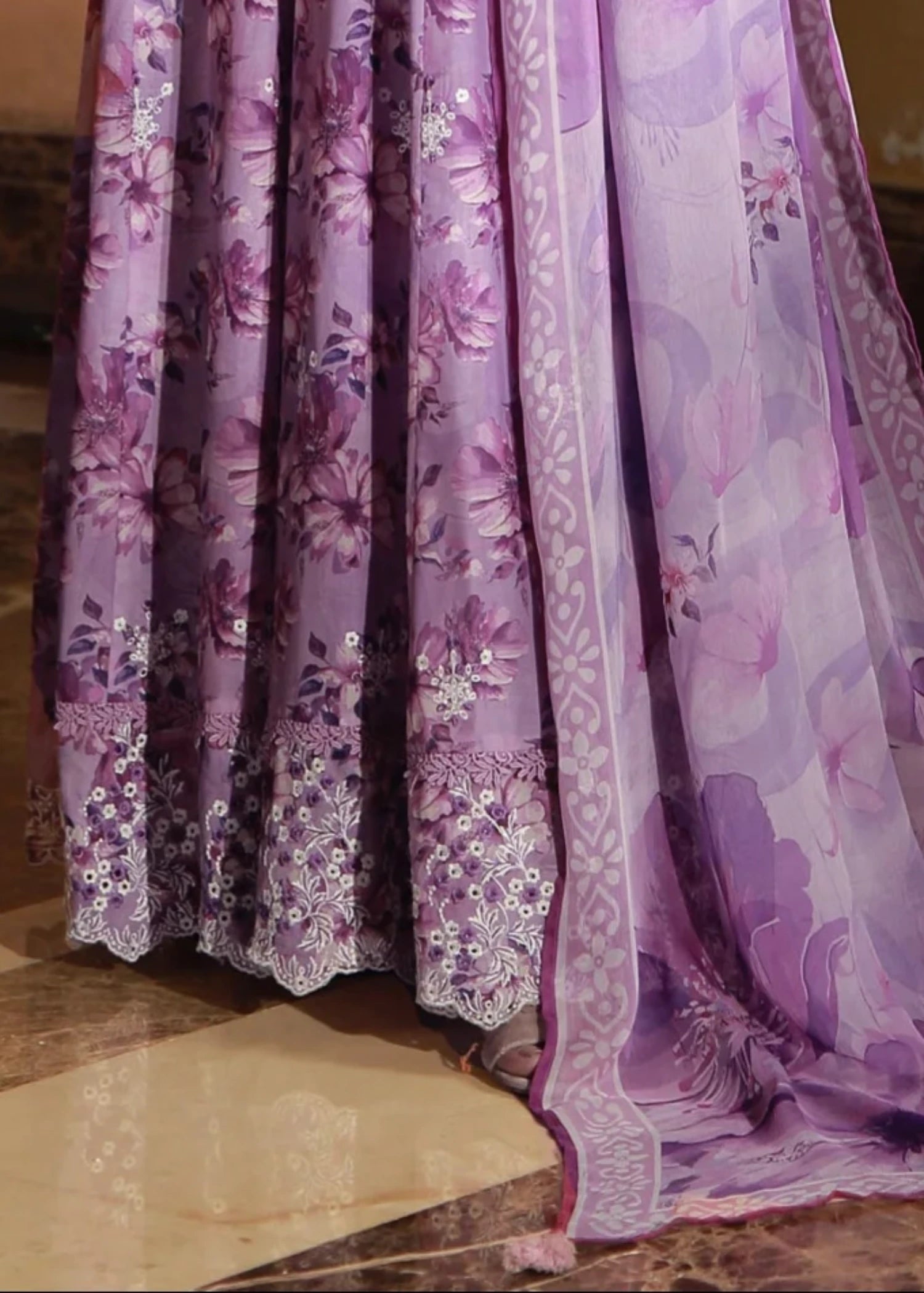 bemberg crinkle chiffon Unstitched in Lilac