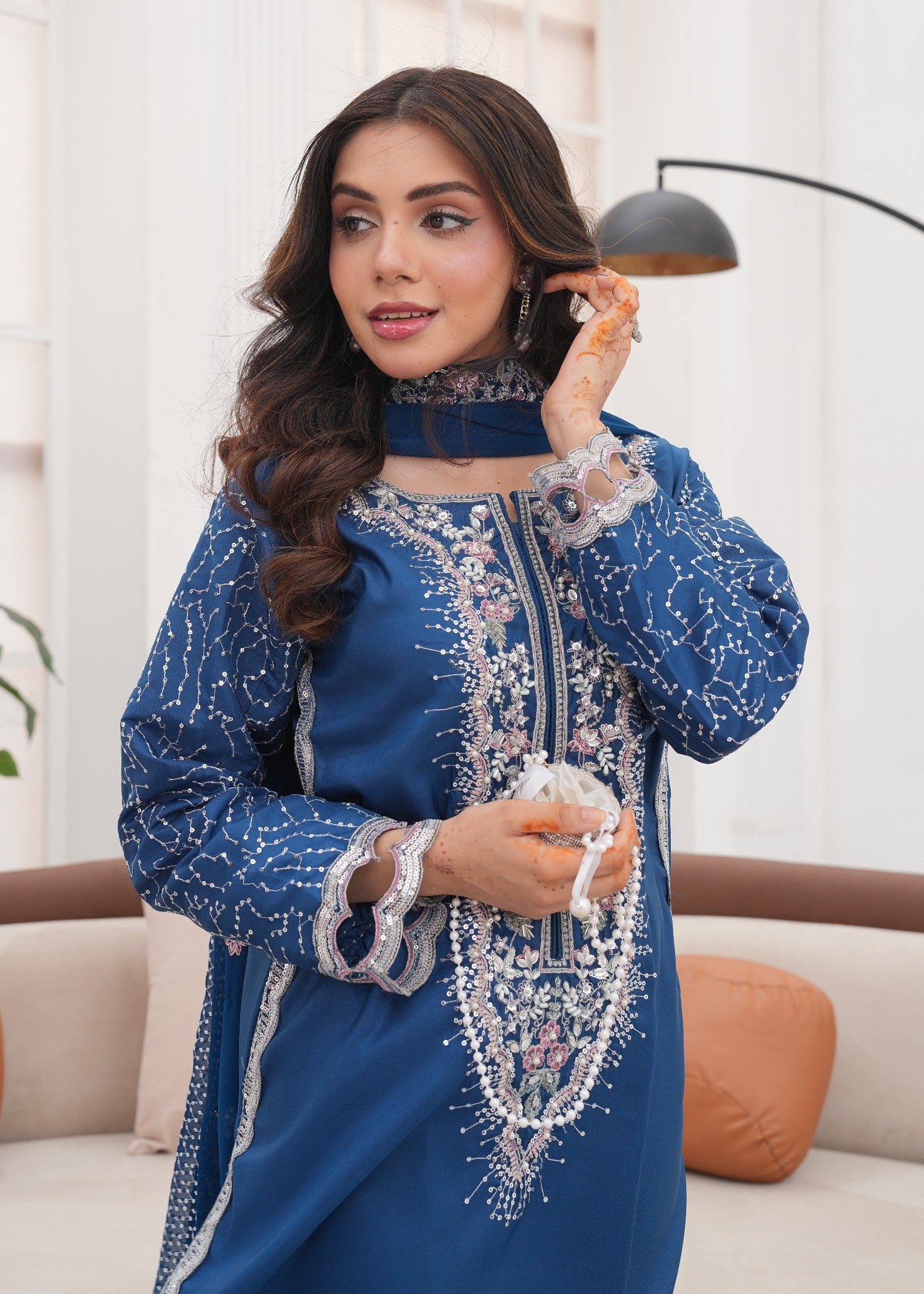 kattan silk Kurta Set in Yale blue