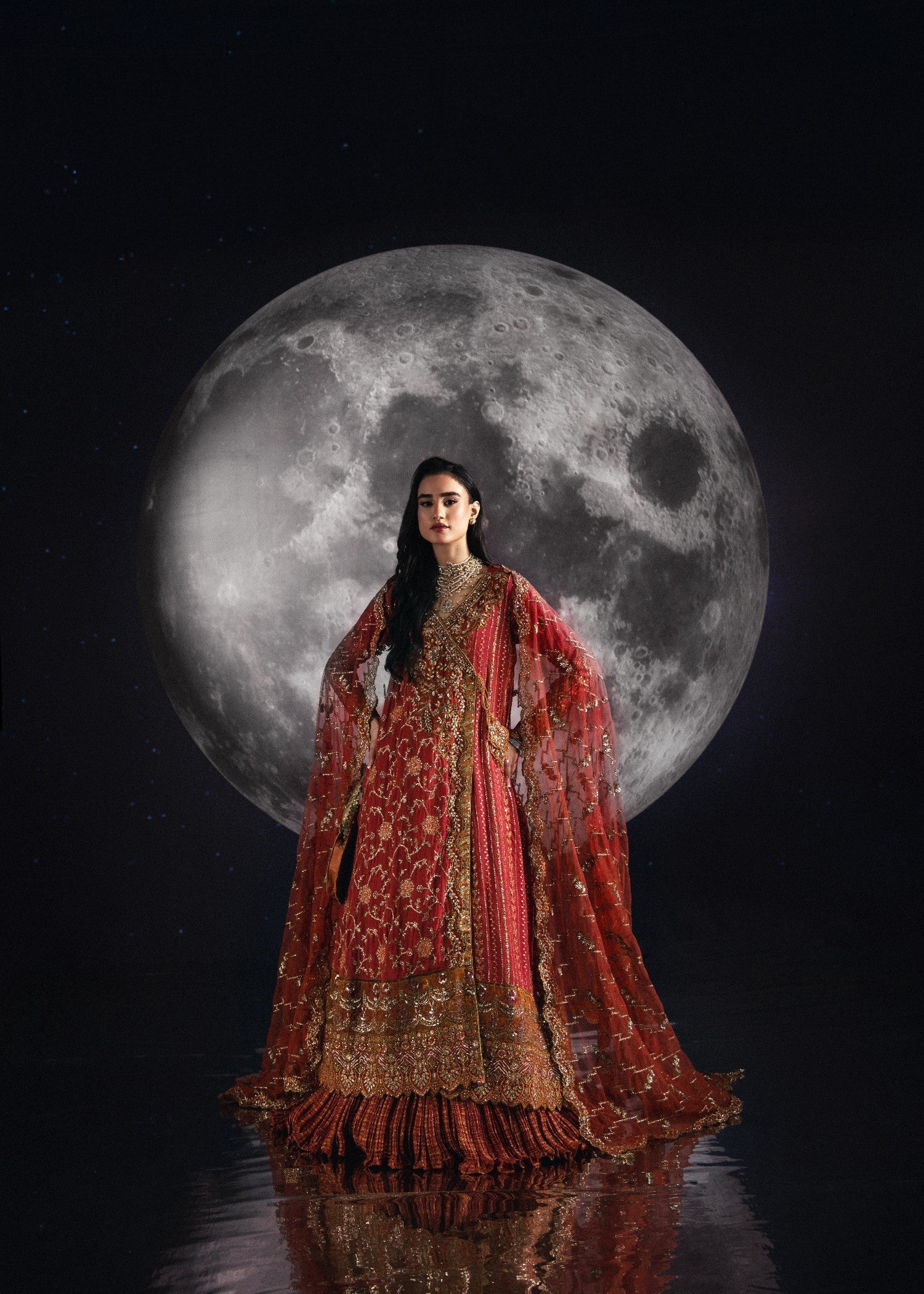chiffon Angrakha in Burnt orange
