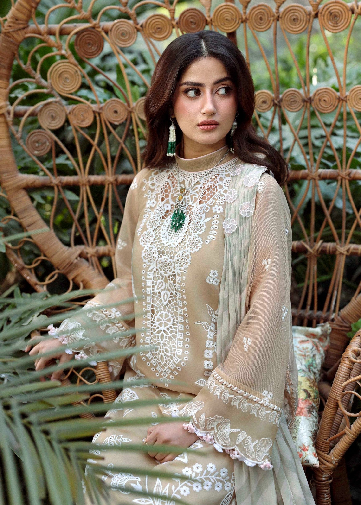 swiss voil Kurta Set in Beige
