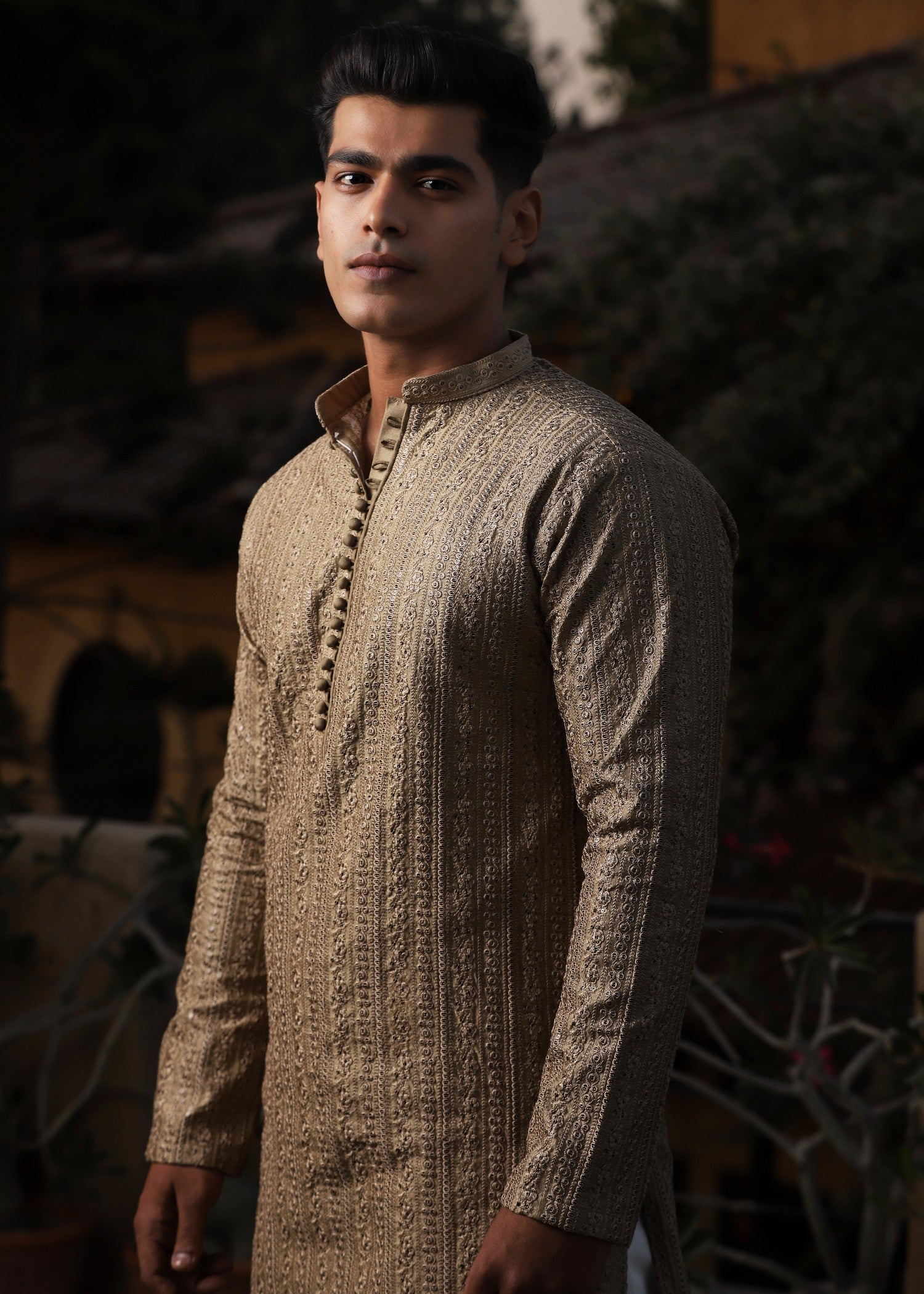 raw silk Kurta in Walnut brown