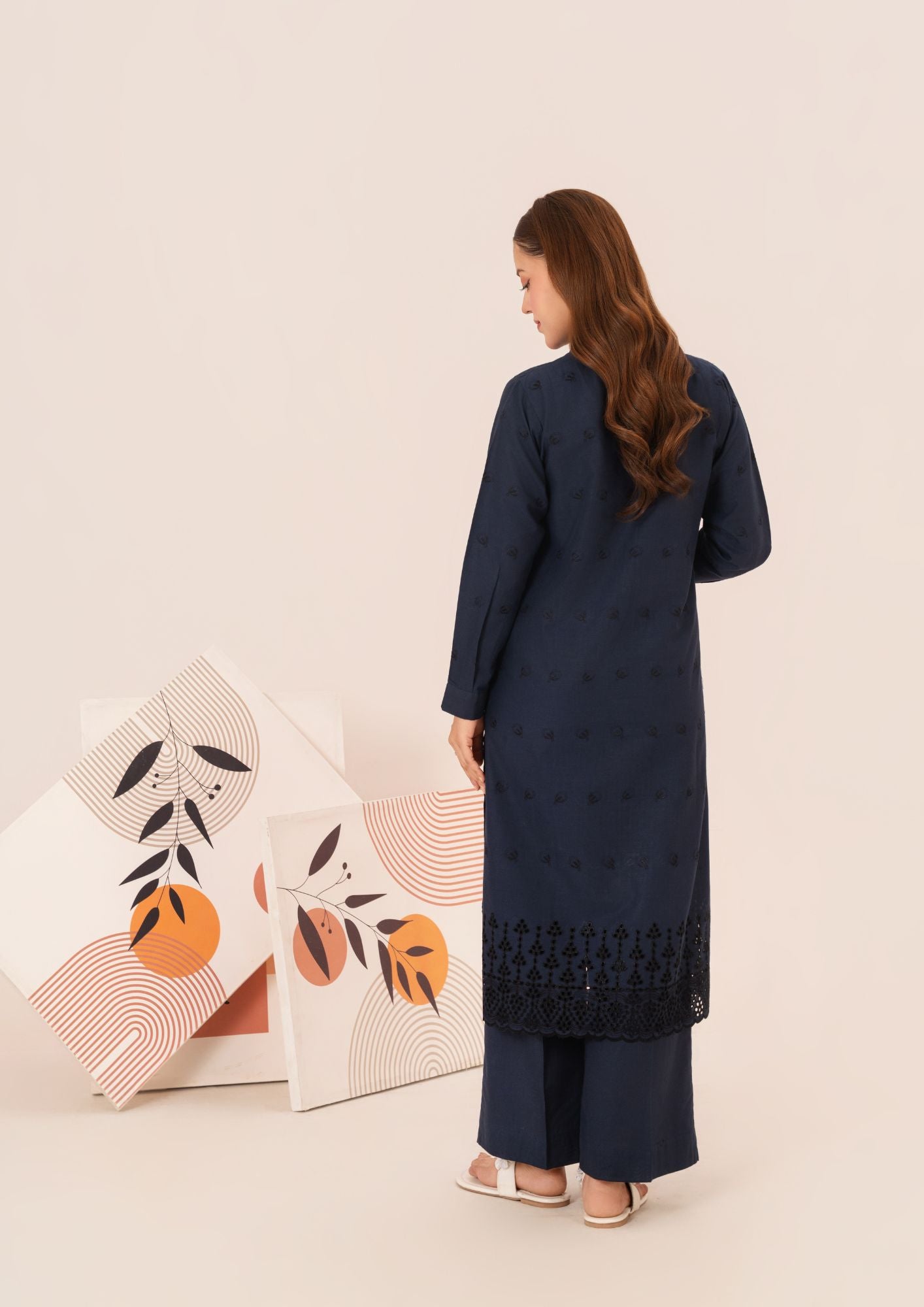 cambric Kurta Set in Navy blue