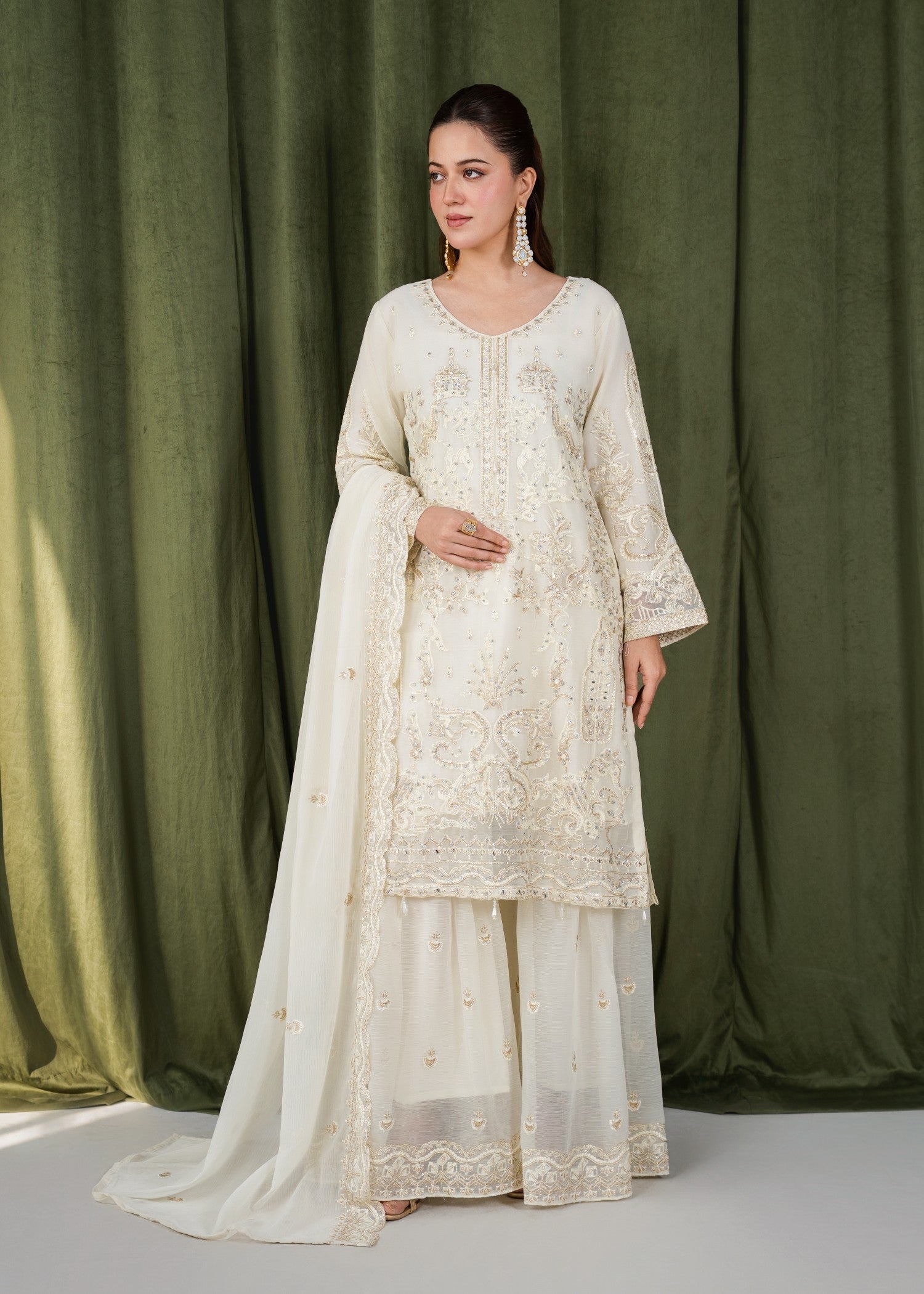 chiffon Gharara in Off-white