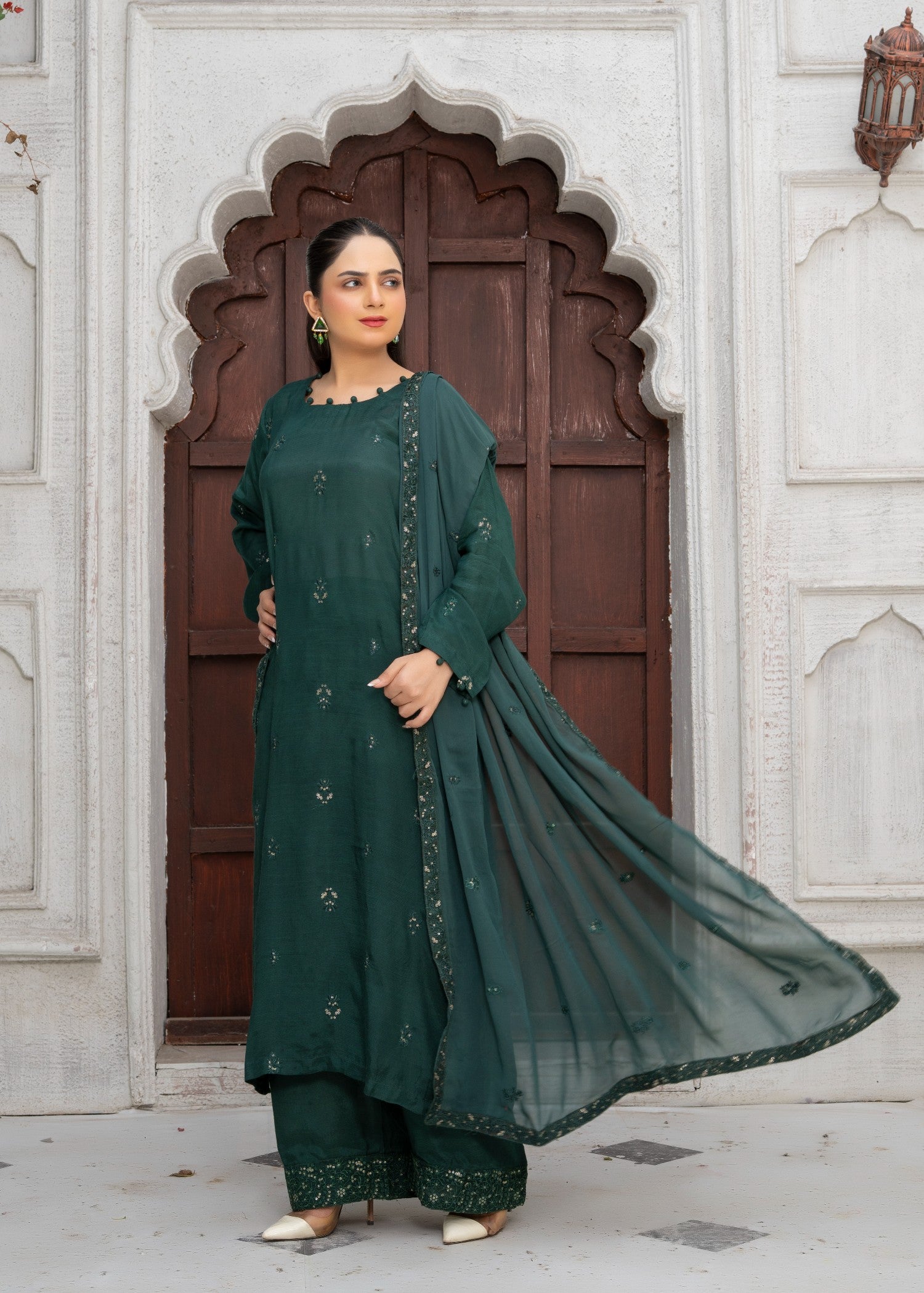 cotton Kurta Set in Green
