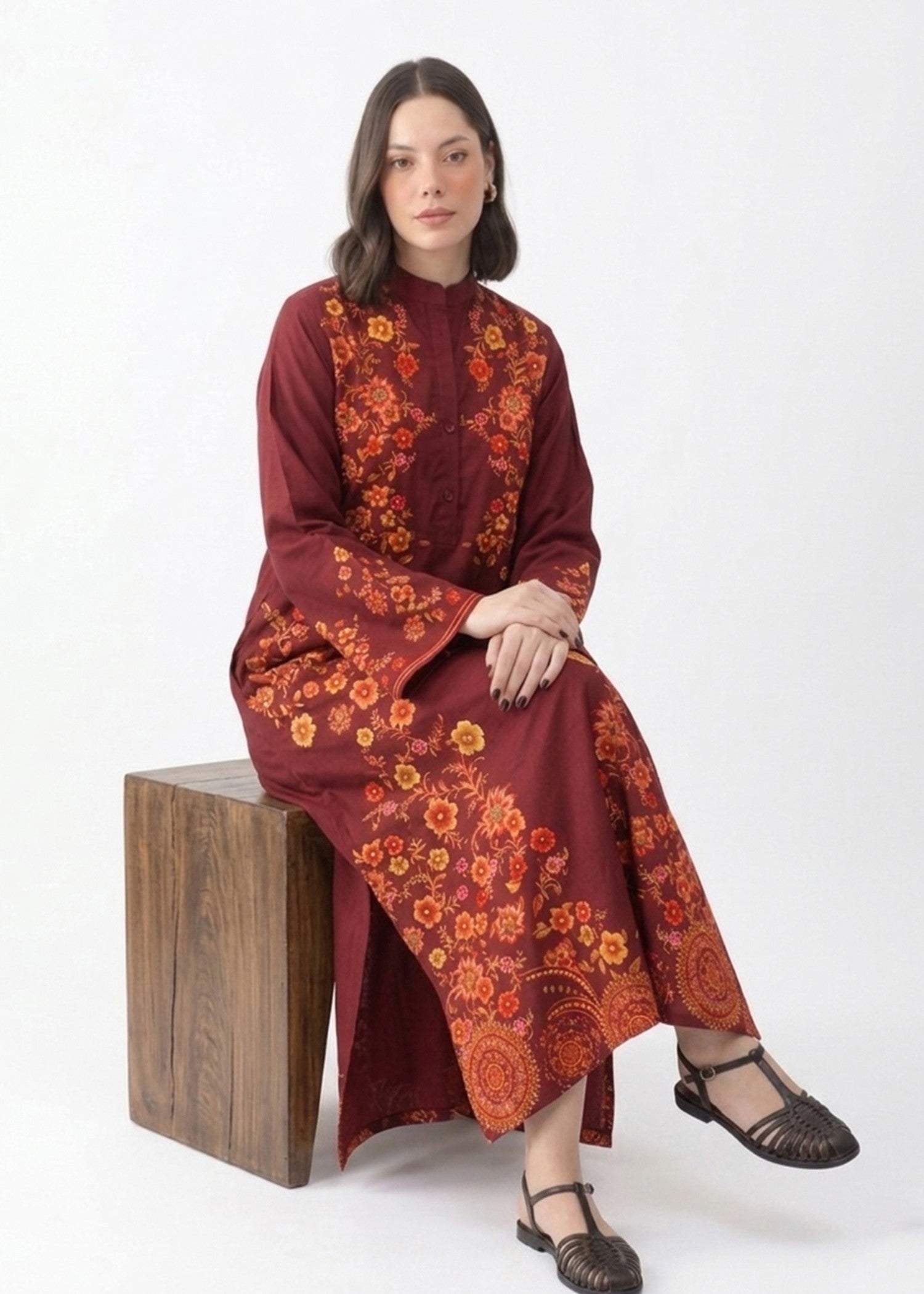 crepe Kaftan in Rust red