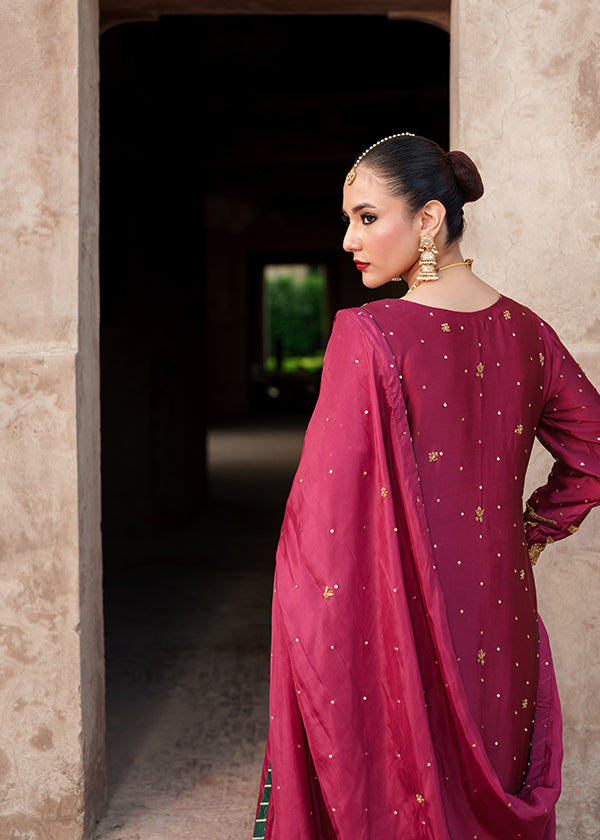 pk charmuse silk Kurta Set in Deep carmine