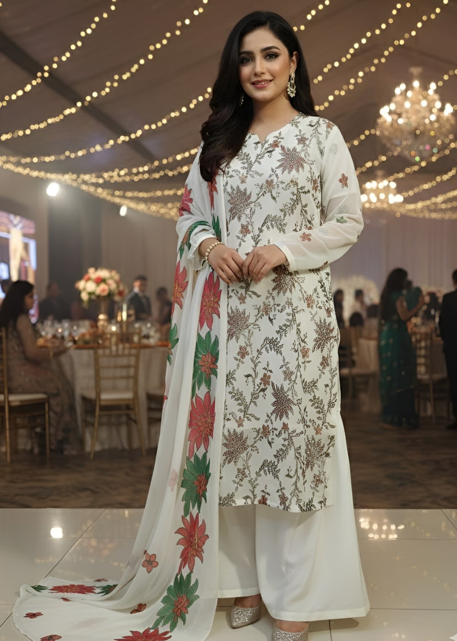 chiffon Gharara in White