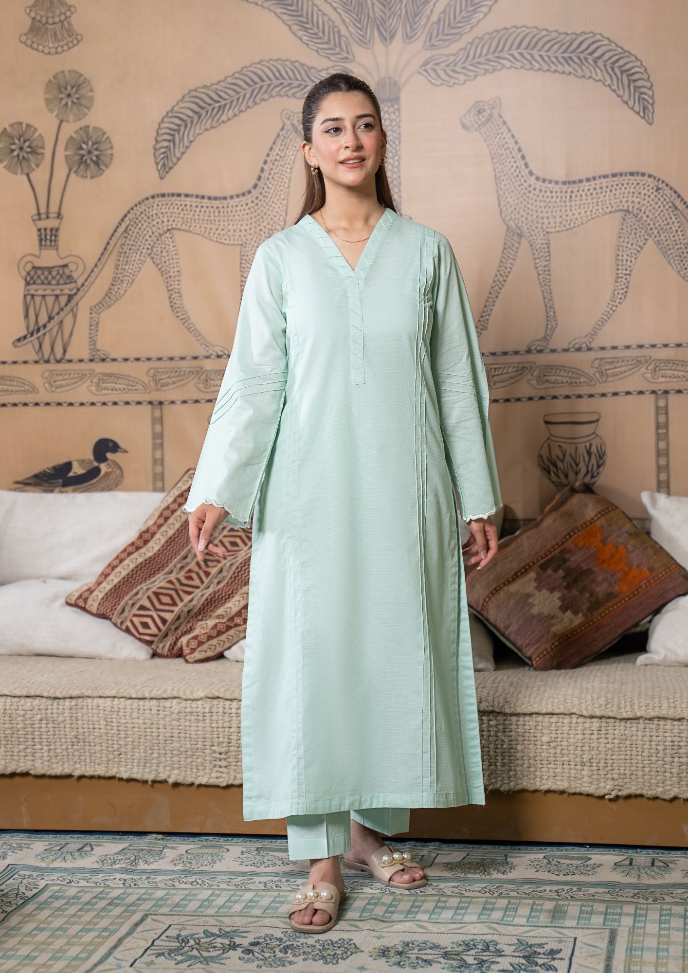 lawn cotton Co Ord Sets in Mint green