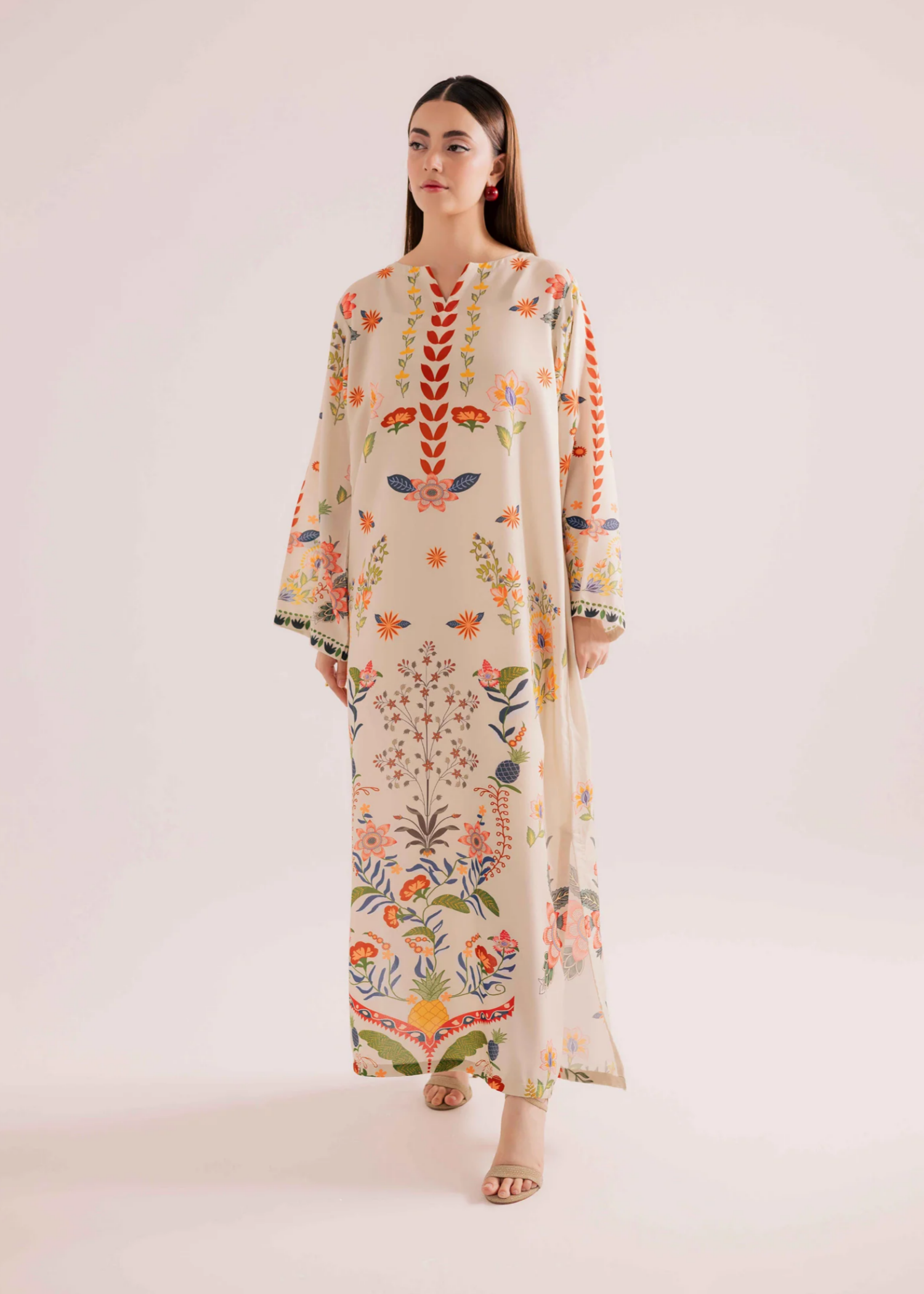 raw silk Kaftan in Vanilla