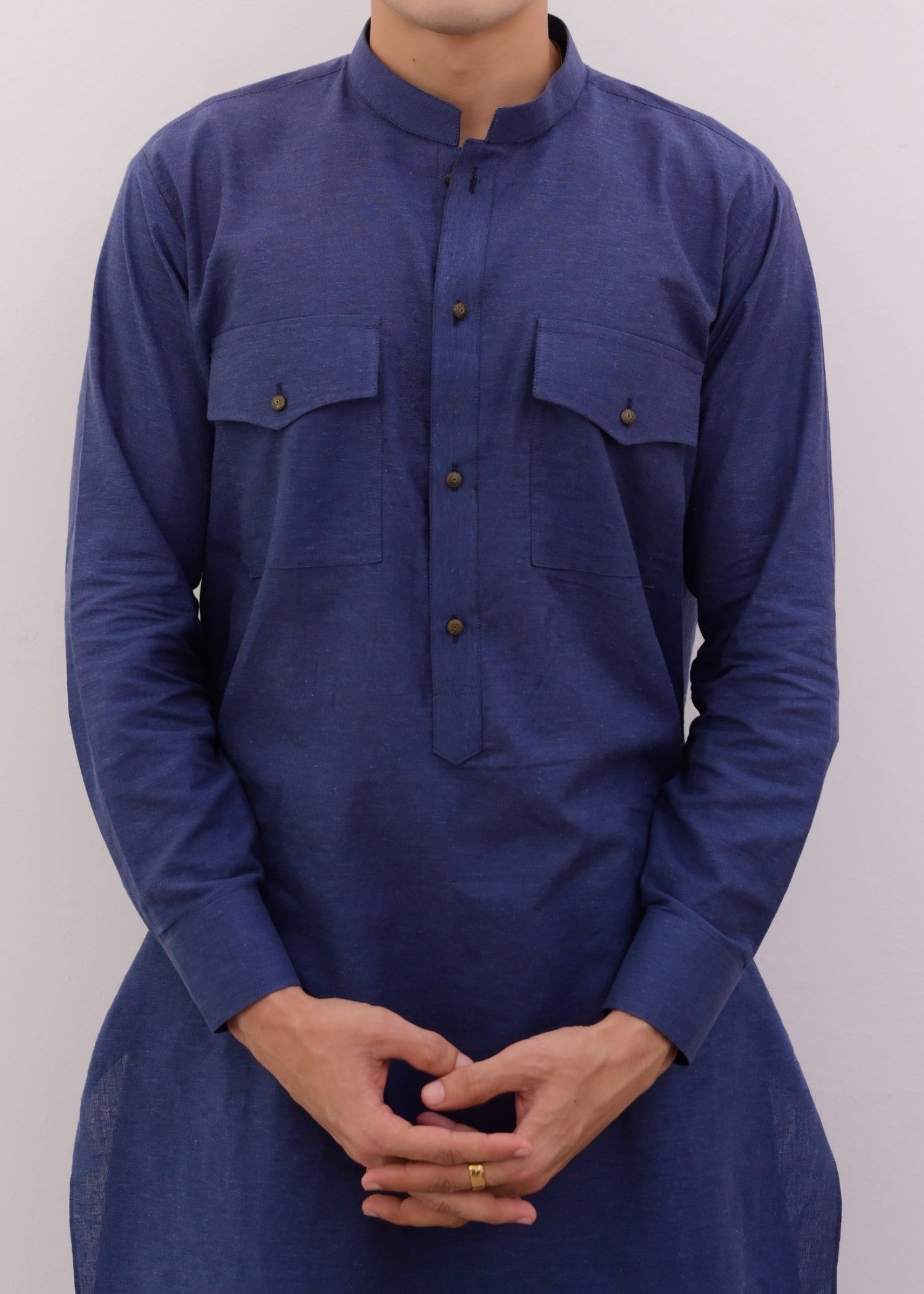 irish linen Kurta Set in Dark blue