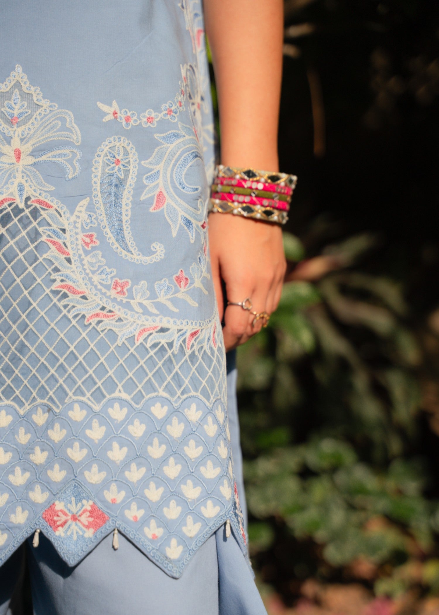 lawn cotton Kurta Set in Sky blue