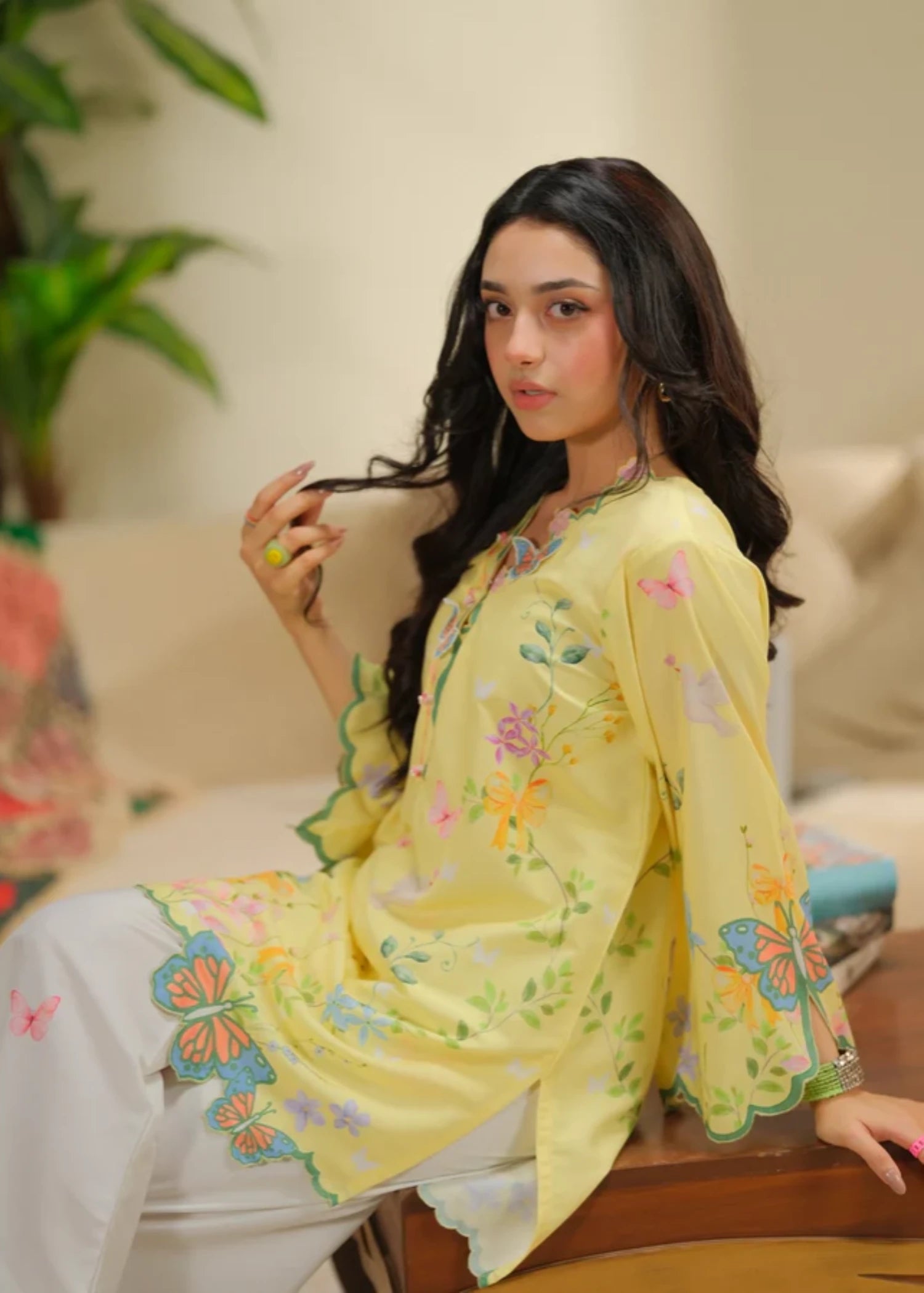 cambric Kurta Set in Yellow