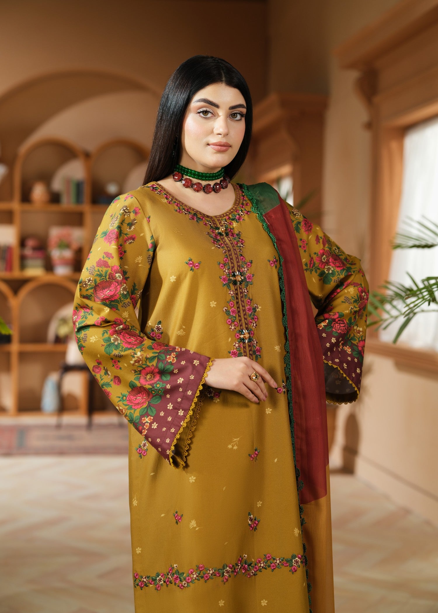 cambric cotton Kurta Set in Mustard