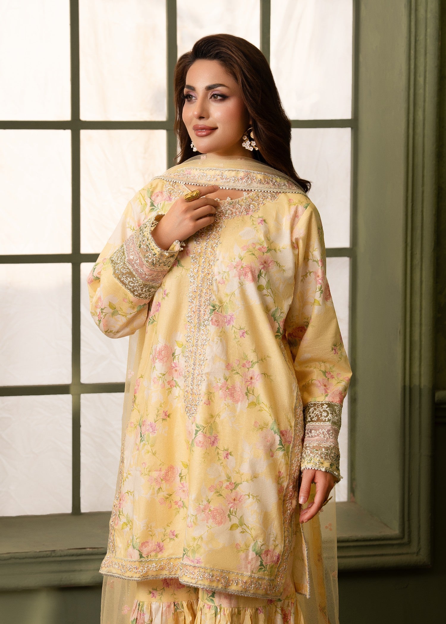 cambric Gharara in Yellow