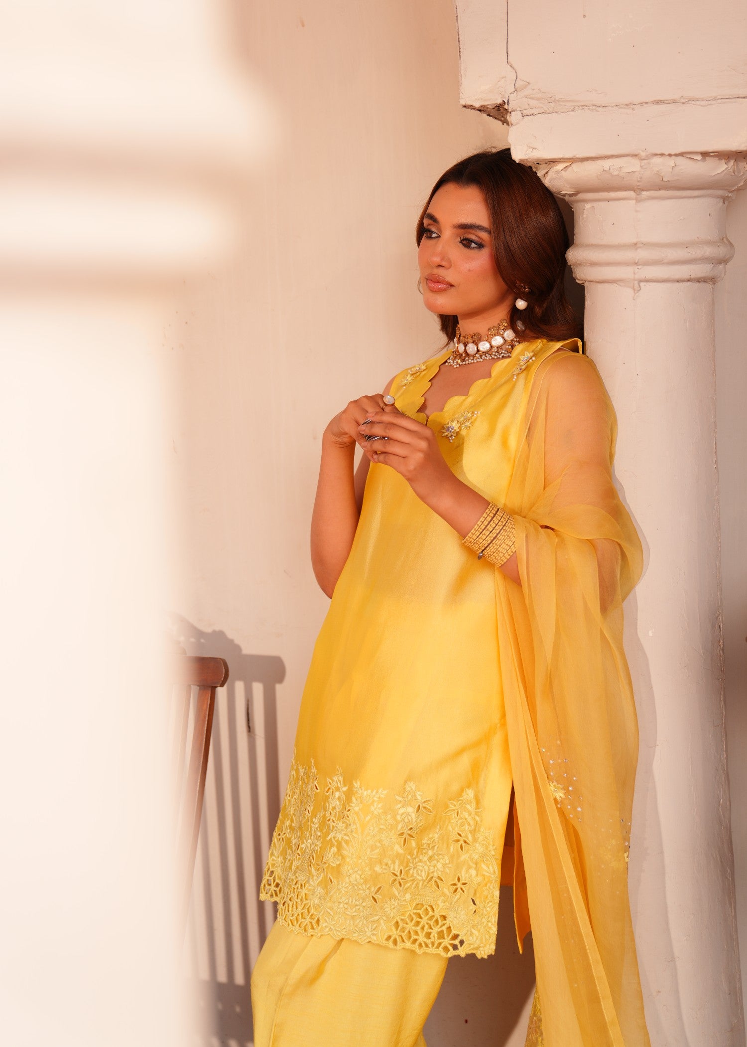 silk Kurta Set in Sunflower