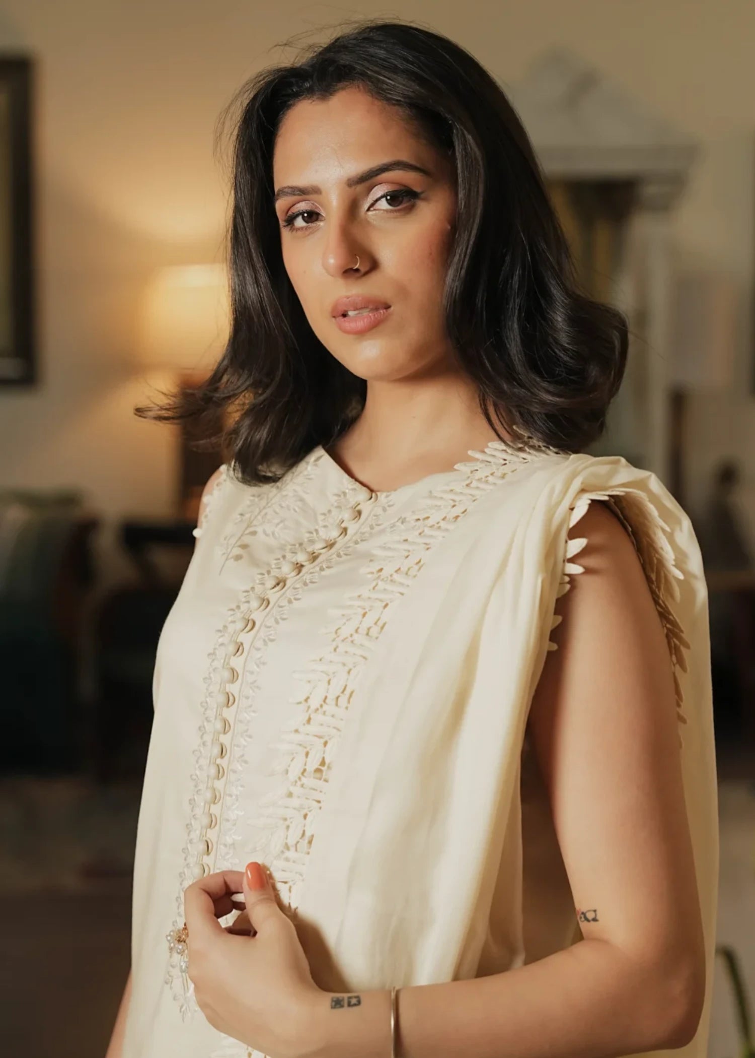 lawn cotton Kurta Set in Ivory