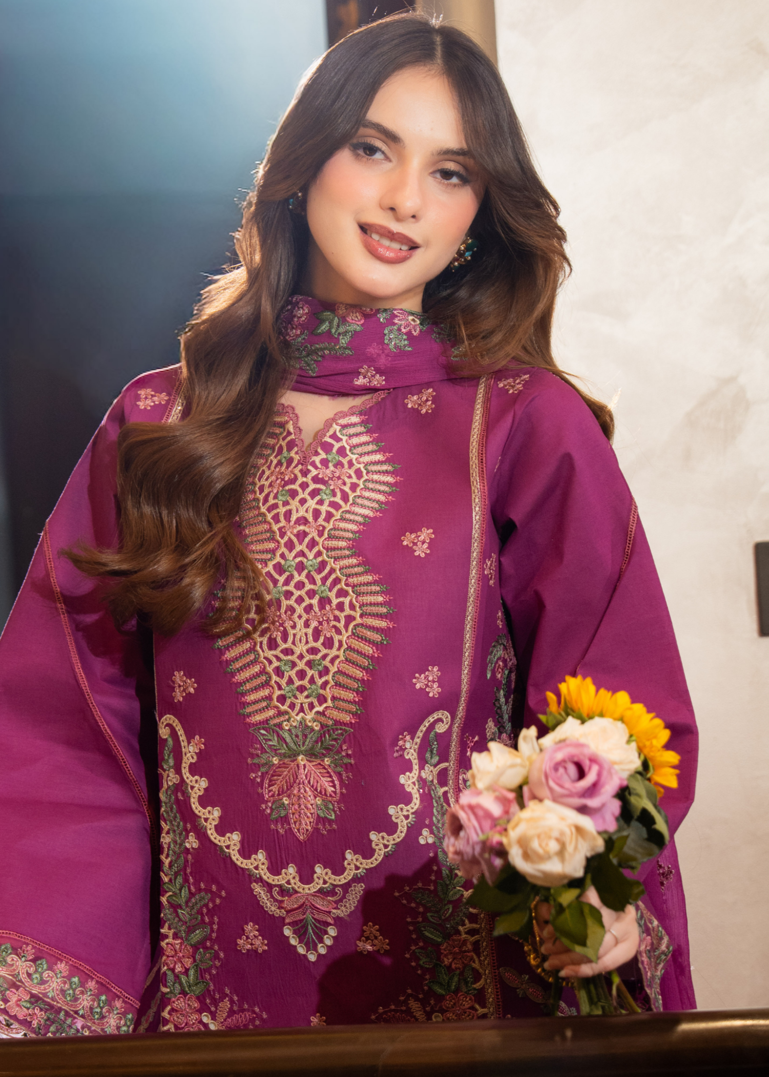 lawn Kurta Set in Magenta