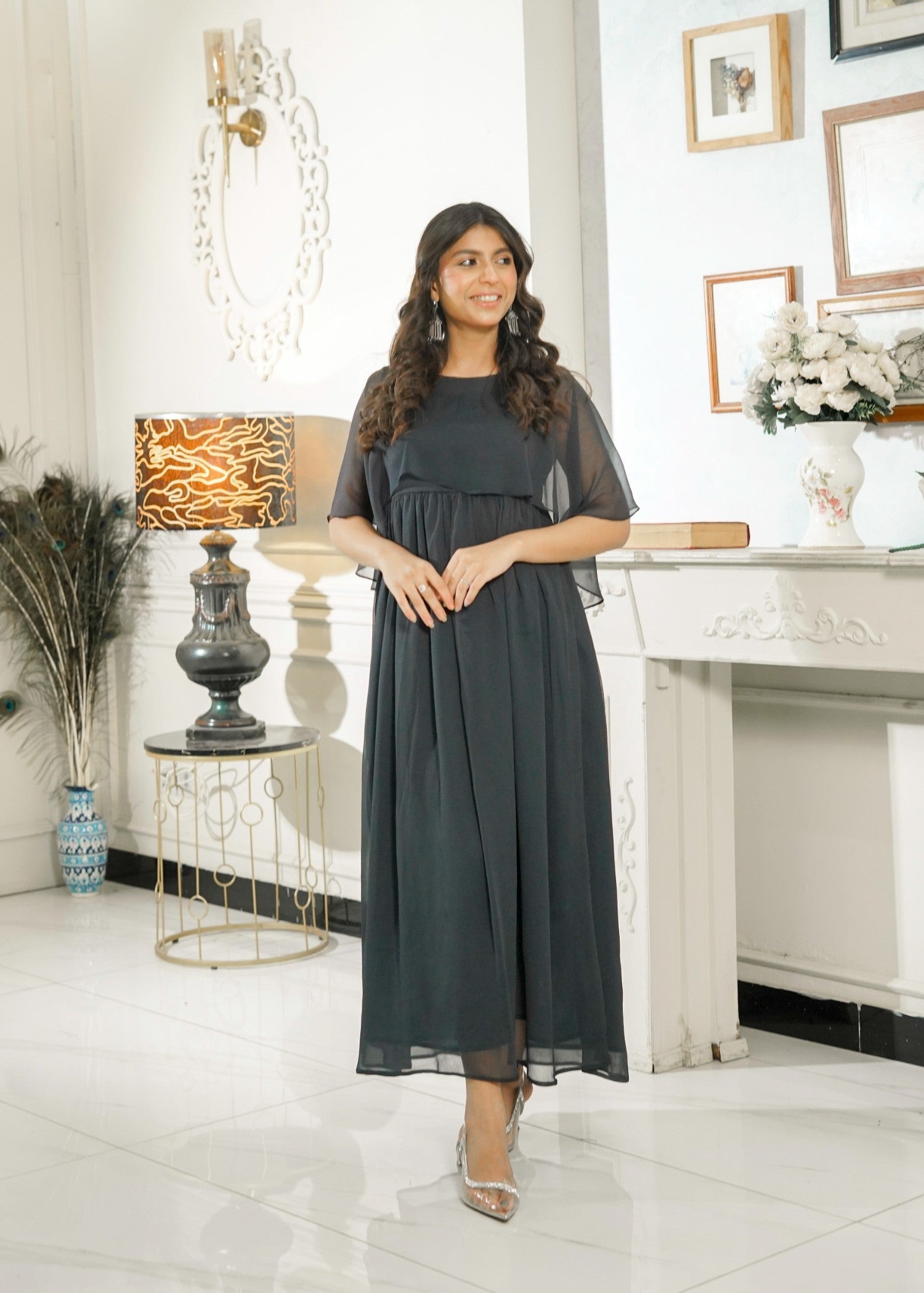 chiffon Dress in Dark green