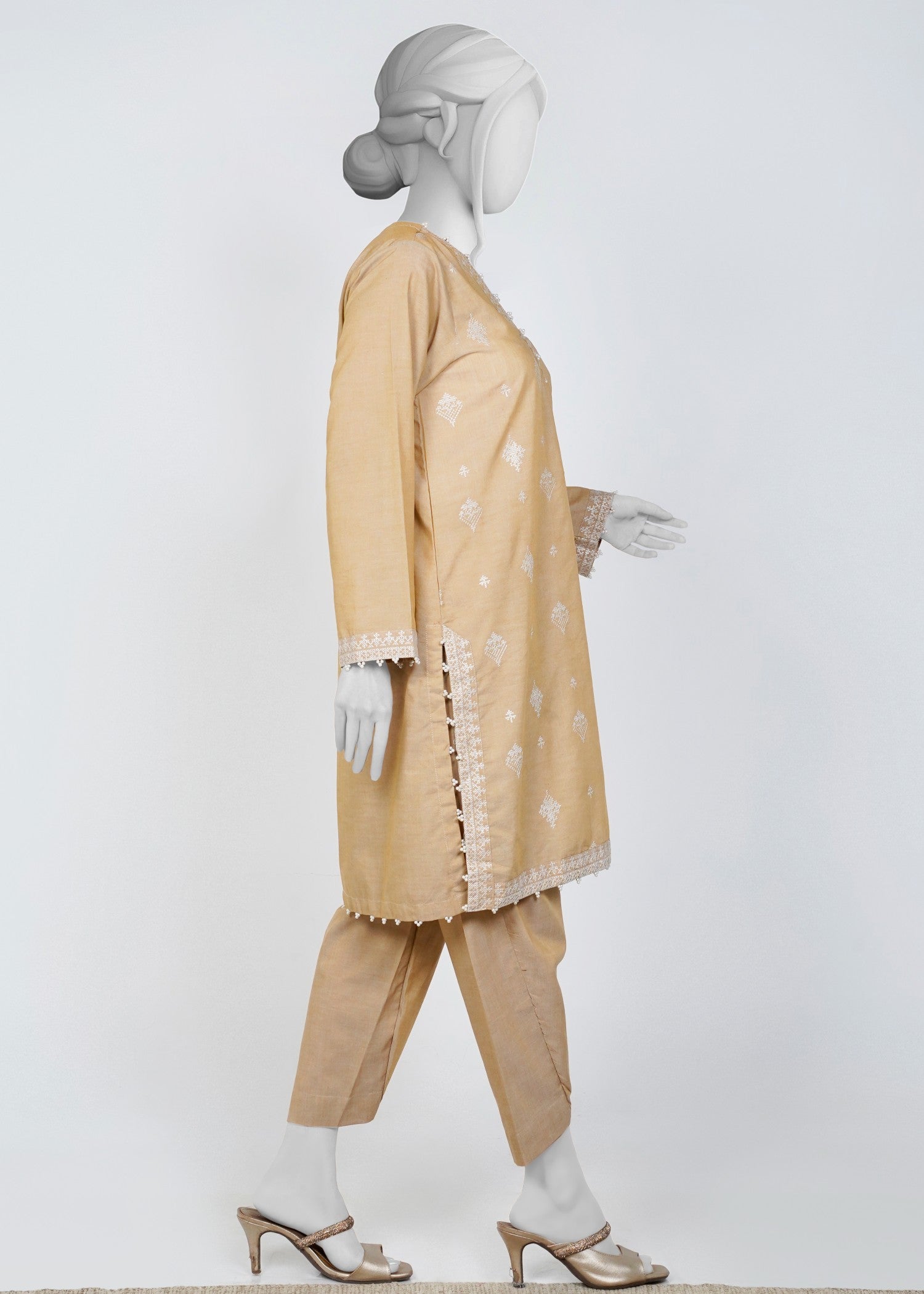 chambray Kurta Set in Beige