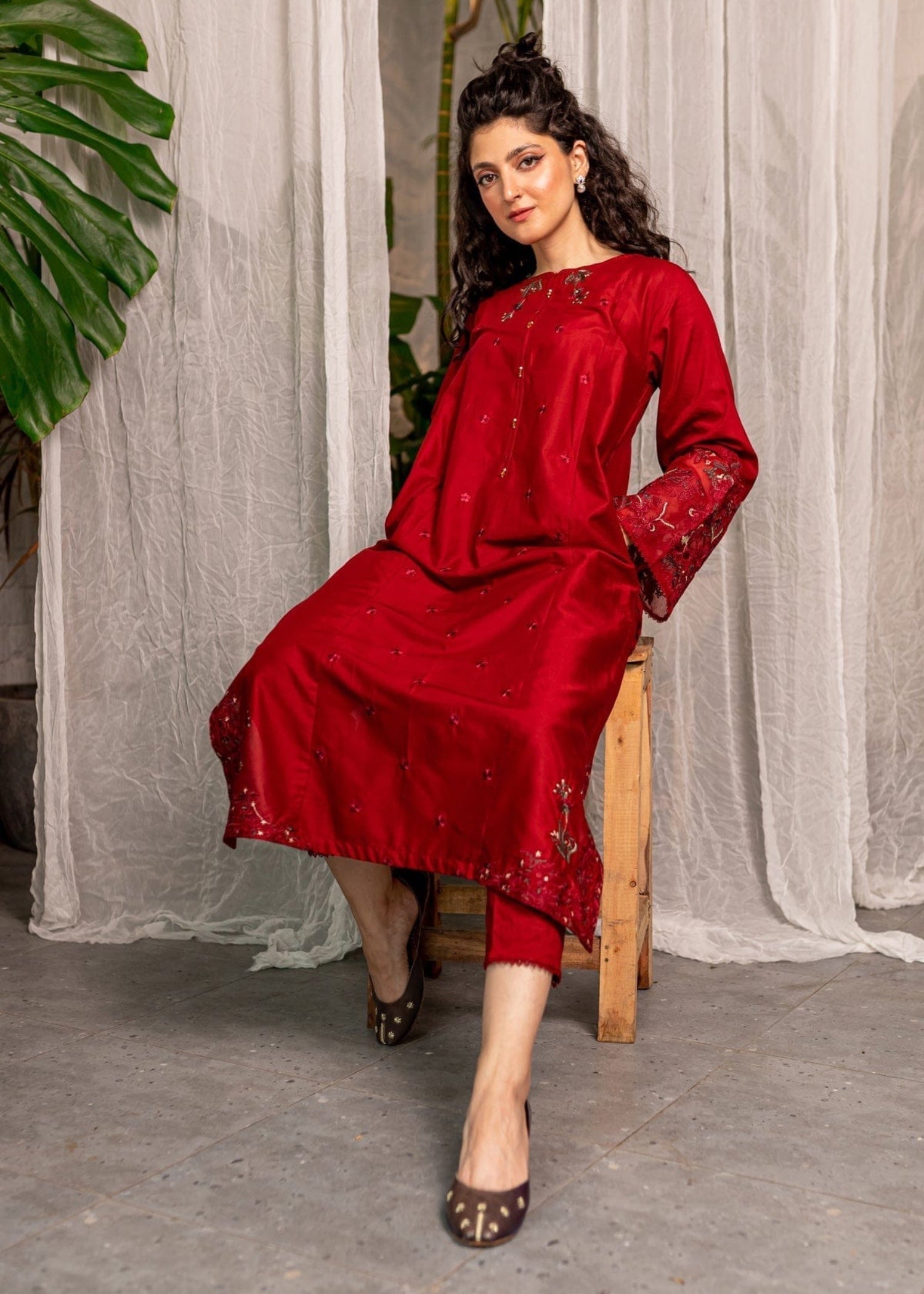 cotton viscose Kurta Set in Red
